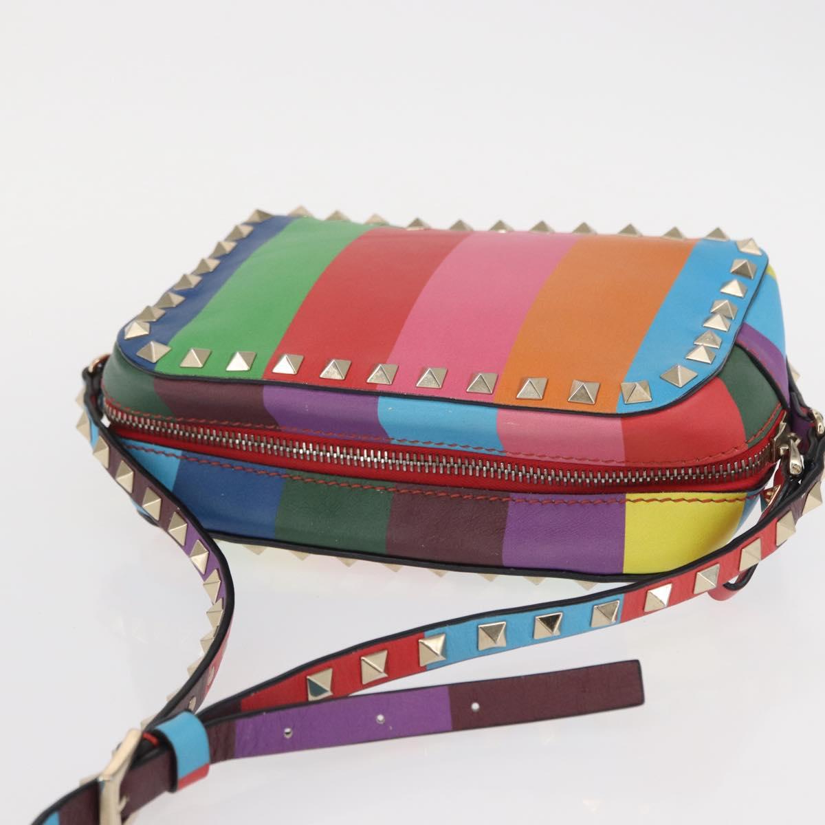 VALENTINO Studs Shoulder Bag Leather Gold Rainbow Auth BA8950