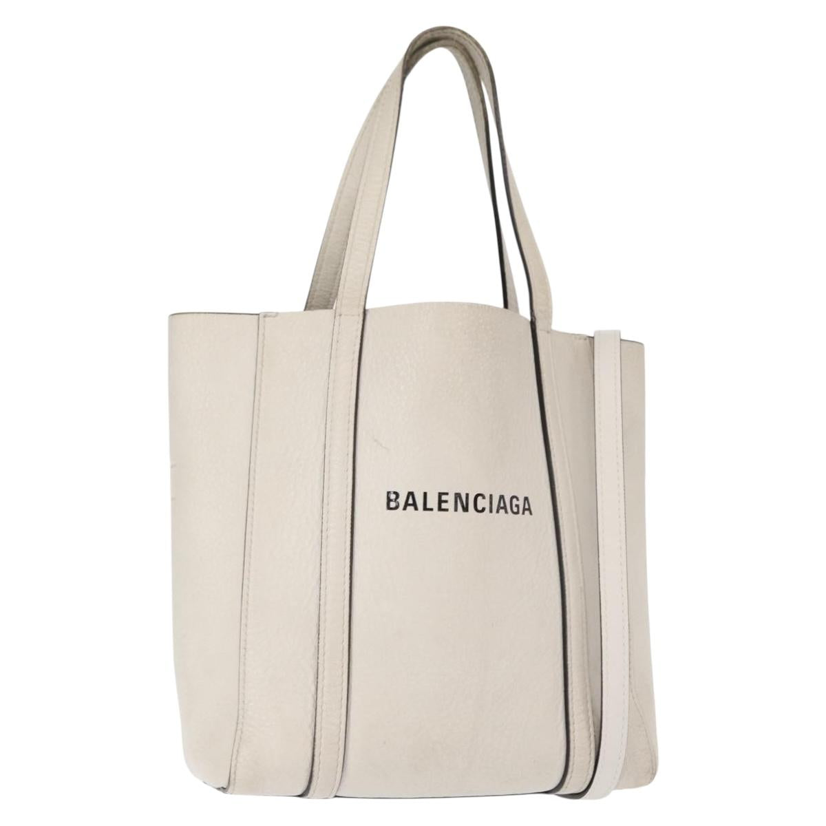 BALENCIAGA Everyday Tote XXS Bag Leather 2way White Silver 551815 Auth BA8961