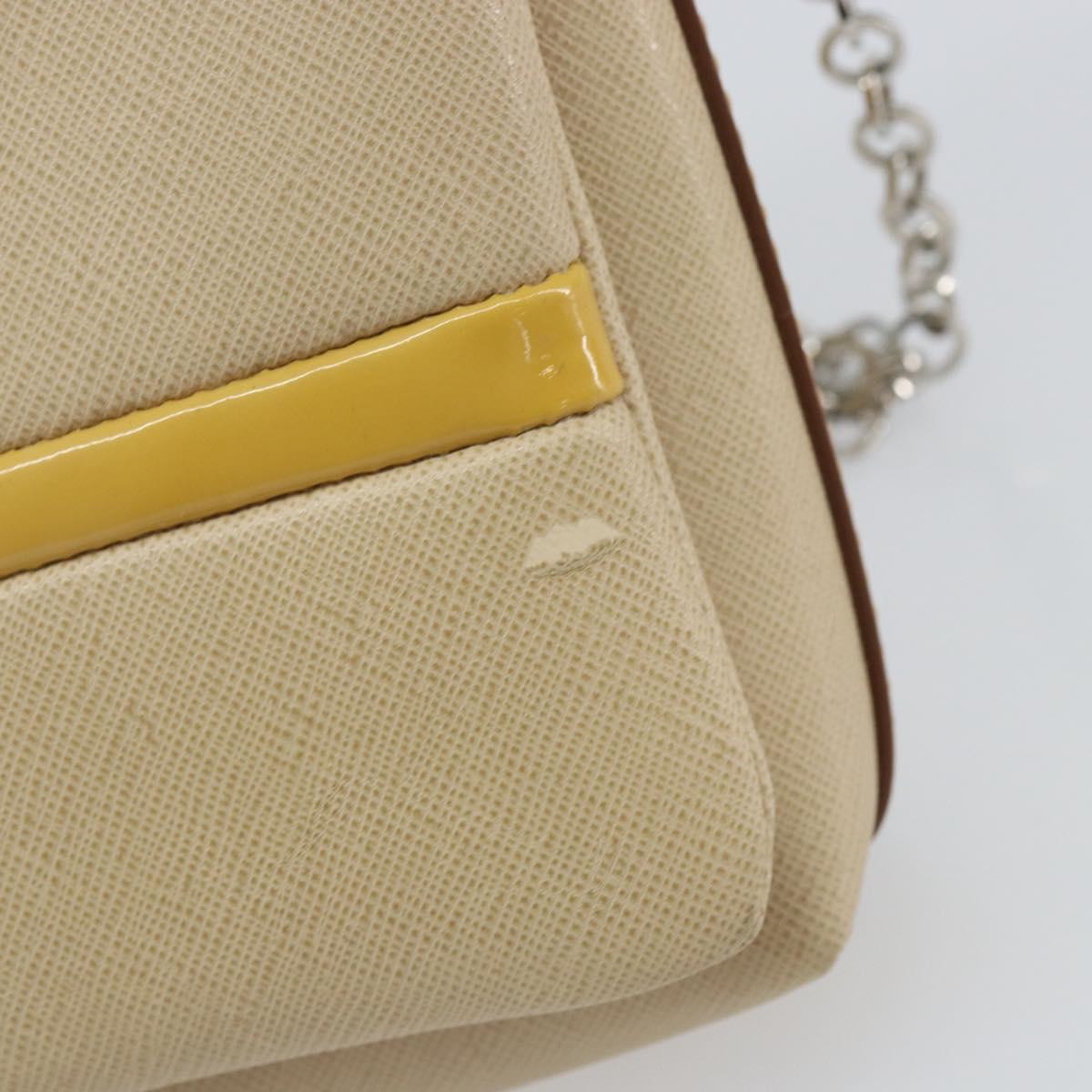 Salvatore Ferragamo Vala Chain Shoulder Bag Leather Beige Silver Auth BA8967