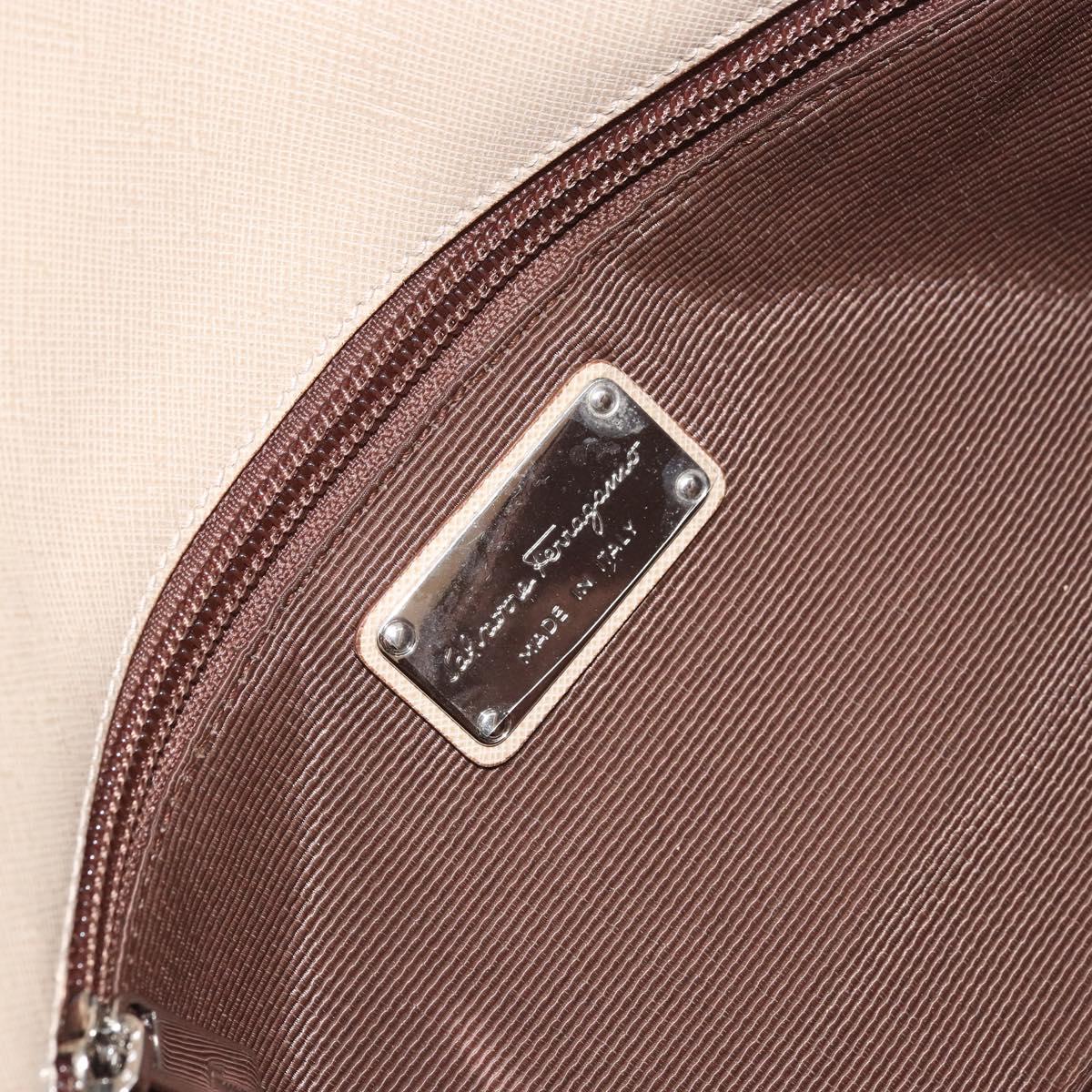 Salvatore Ferragamo Vala Chain Shoulder Bag Leather Beige Silver Auth BA8967