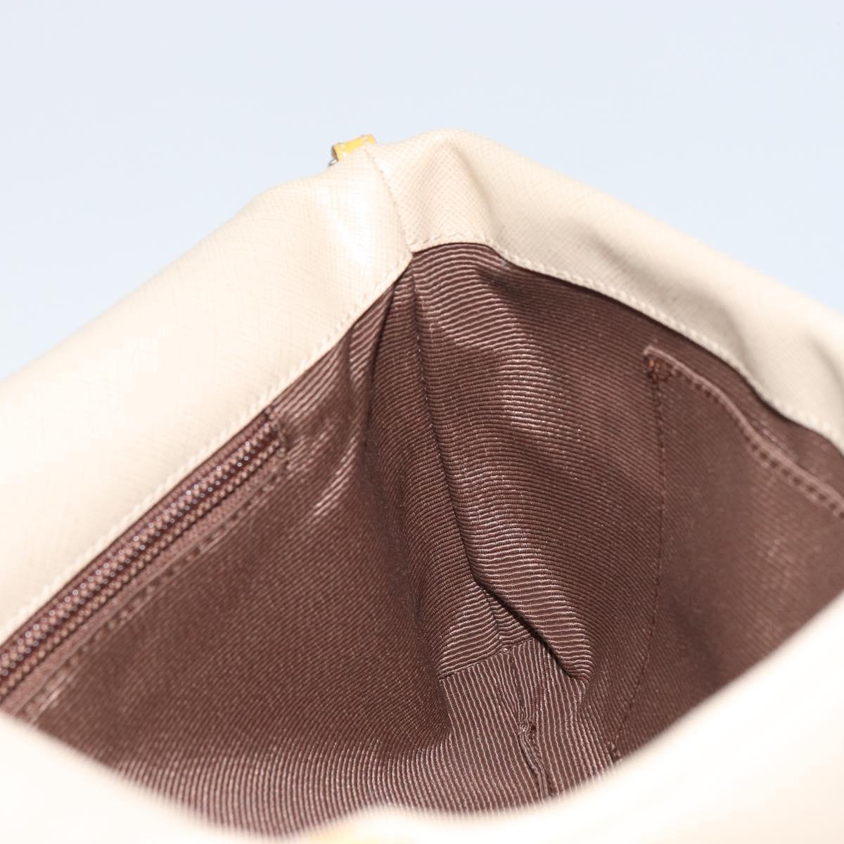 Salvatore Ferragamo Vala Chain Shoulder Bag Leather Beige Silver Auth BA8967