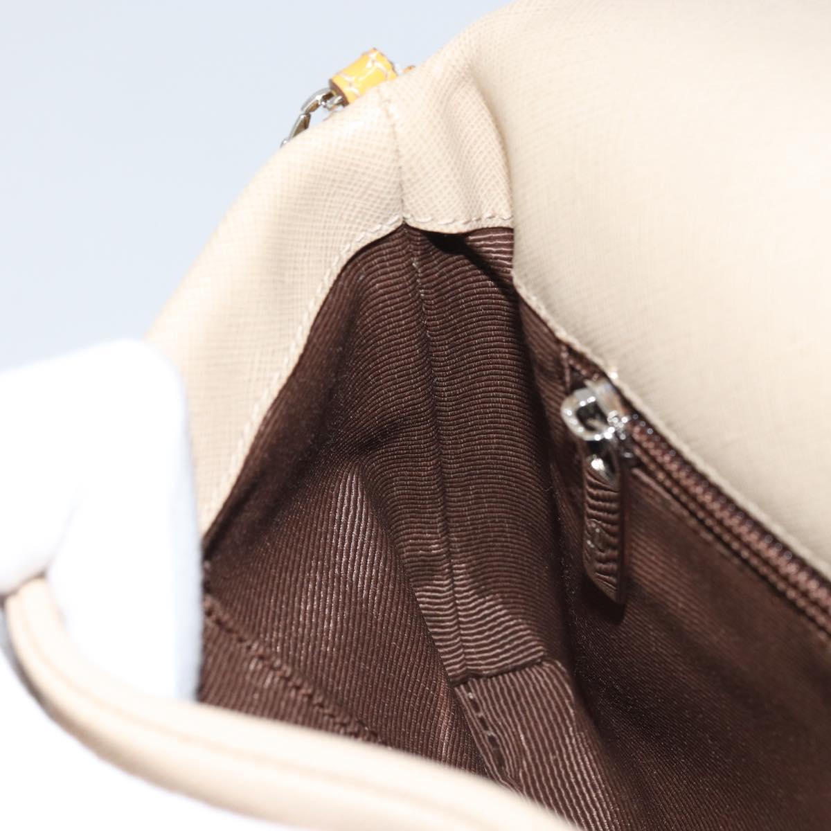 Salvatore Ferragamo Vala Chain Shoulder Bag Leather Beige Silver Auth BA8967