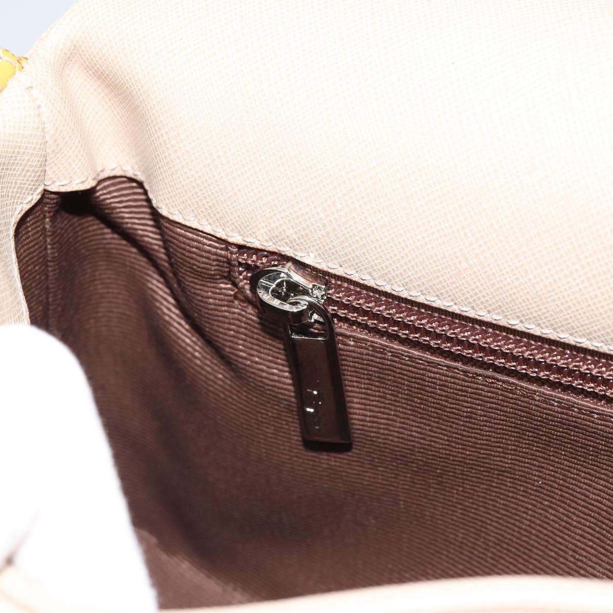 Salvatore Ferragamo Vala Chain Shoulder Bag Leather Beige Silver Auth BA8967
