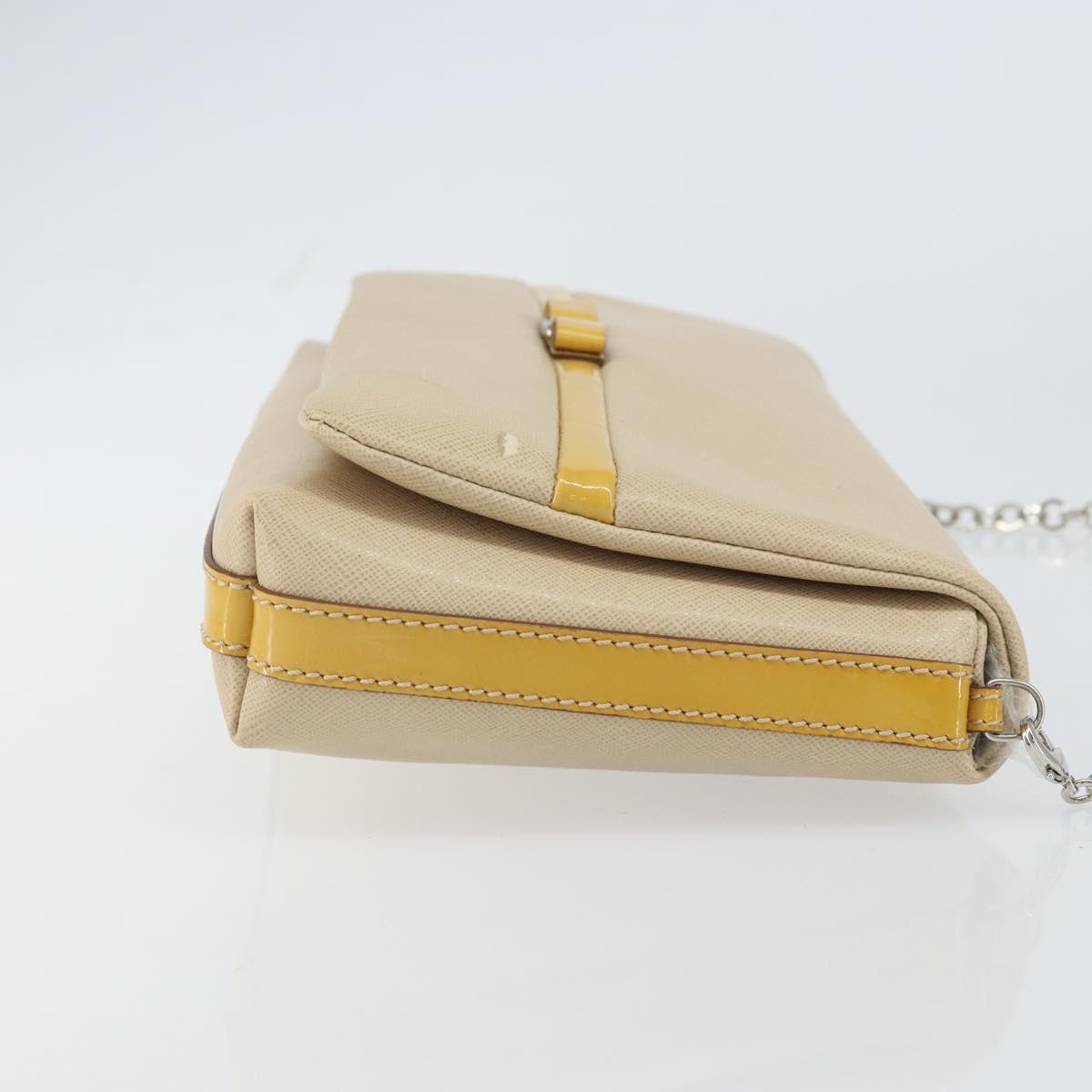 Salvatore Ferragamo Vala Chain Shoulder Bag Leather Beige Silver Auth BA8967