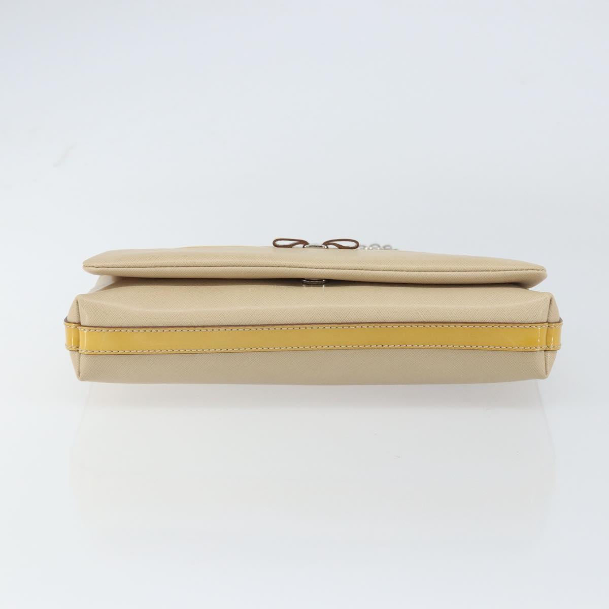 Salvatore Ferragamo Vala Chain Shoulder Bag Leather Beige Silver Auth BA8967