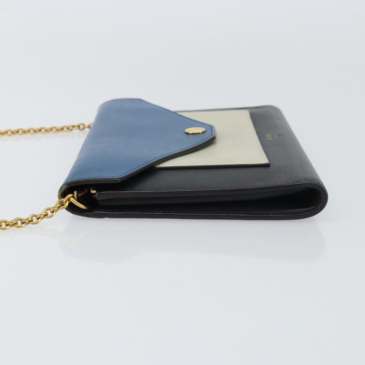 CELINE Chain Shoulder Wallet Bag Leather Multicolor Gold Auth BA8968