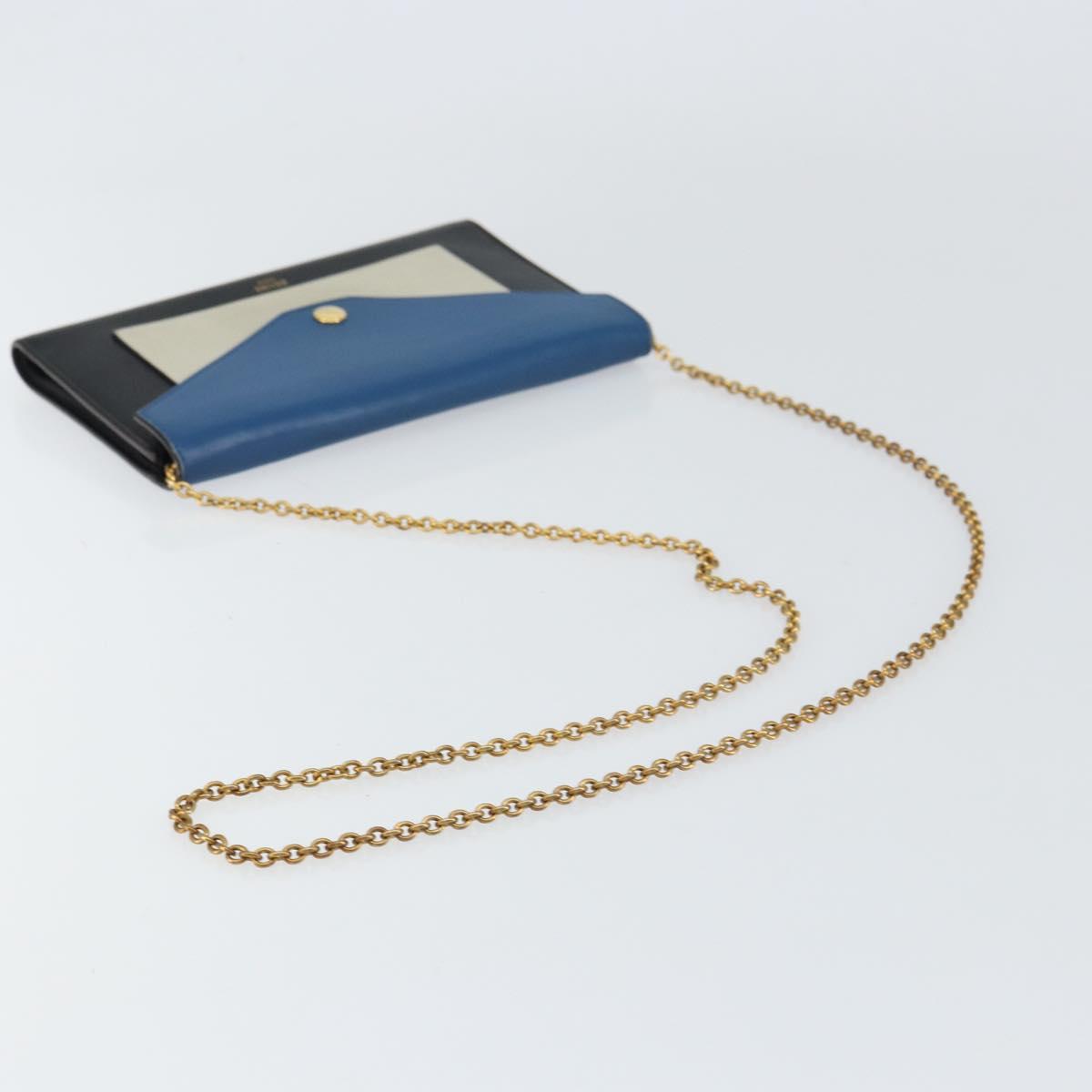 CELINE Chain Shoulder Wallet Bag Leather Multicolor Gold Auth BA8968