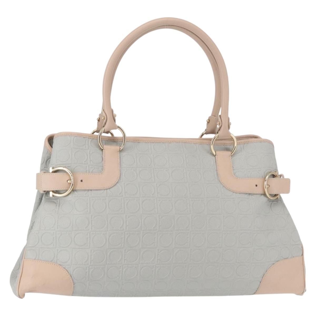 Salvatore Ferragamo Gancini Tote Bag Leather Gray Gold Auth BA8969