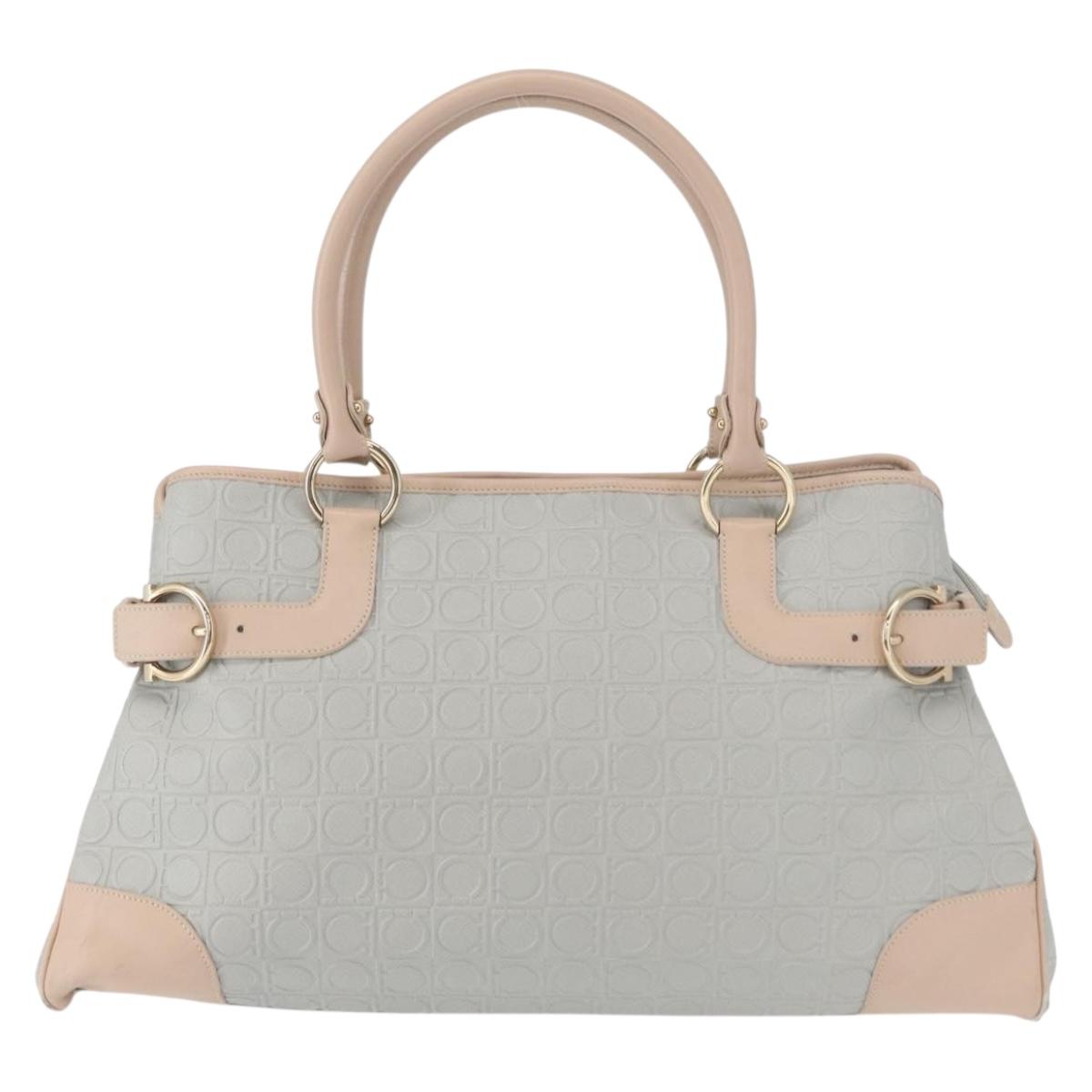 Salvatore Ferragamo Gancini Tote Bag Leather Gray Gold Auth BA8969
