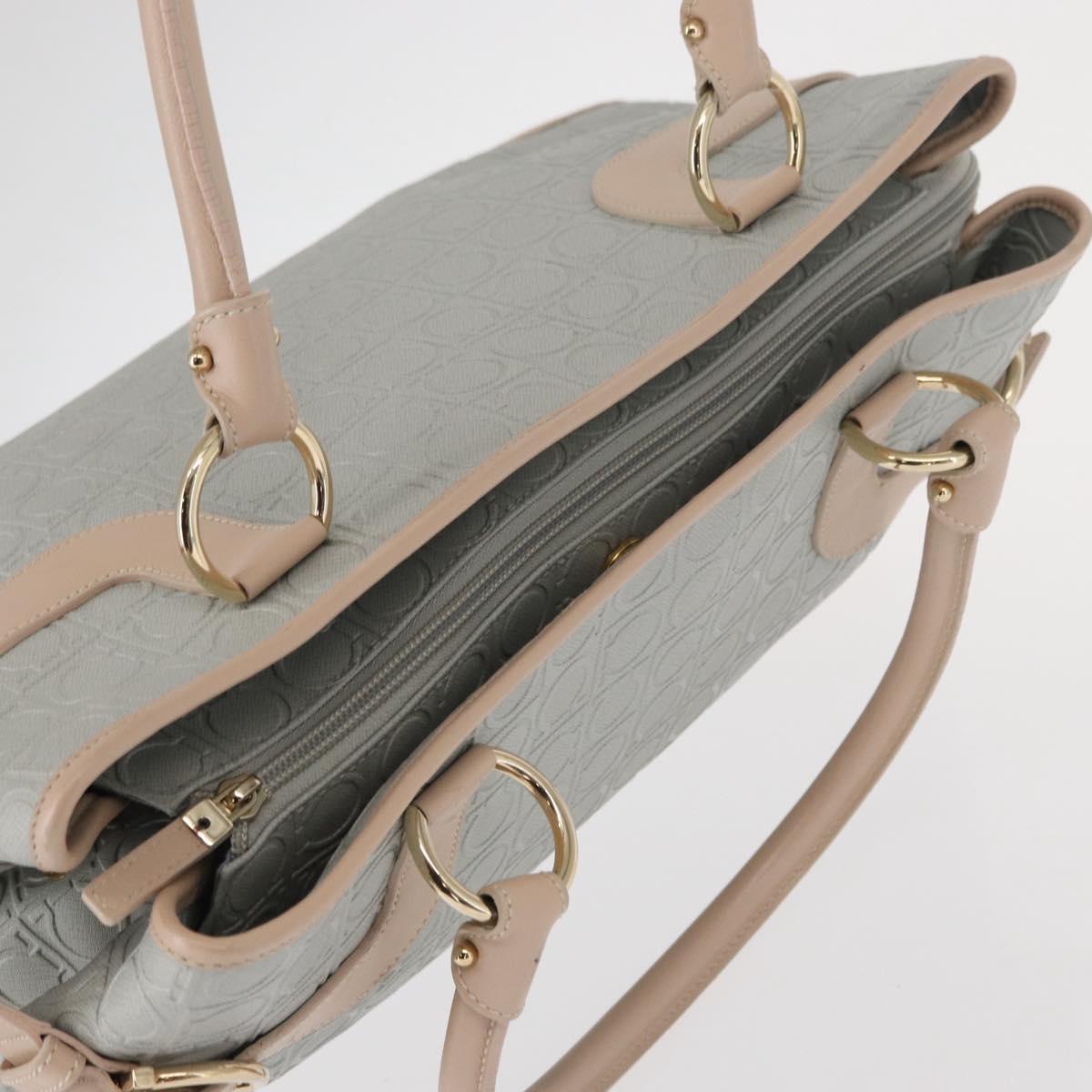 Salvatore Ferragamo Gancini Tote Bag Leather Gray Gold Auth BA8969
