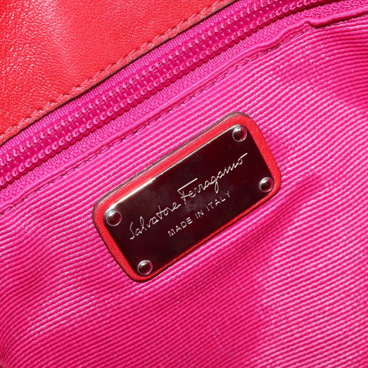 Salvatore Ferragamo Tote Bag Enamel Red Silver Auth BA8971