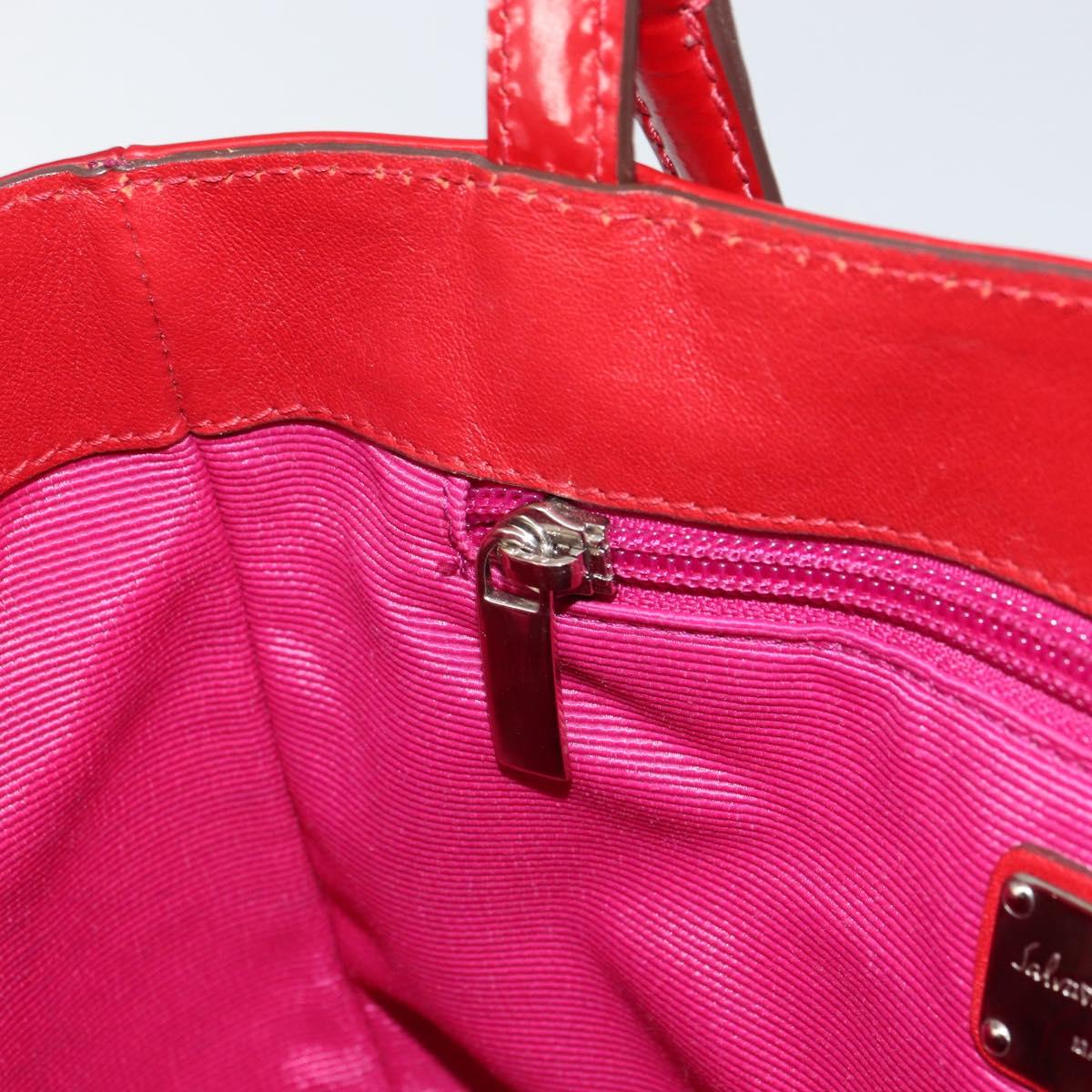 Salvatore Ferragamo Tote Bag Enamel Red Silver Auth BA8971