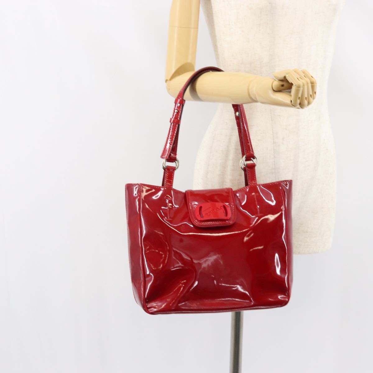 Salvatore Ferragamo Tote Bag Enamel Red Silver Auth BA8971