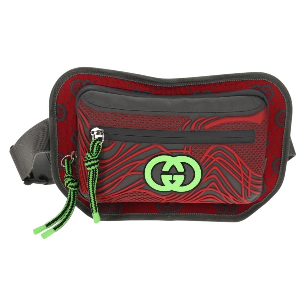 GUCCI GG Canvas Waist bag Nylon Gray Silver 752102 Auth BA8974V