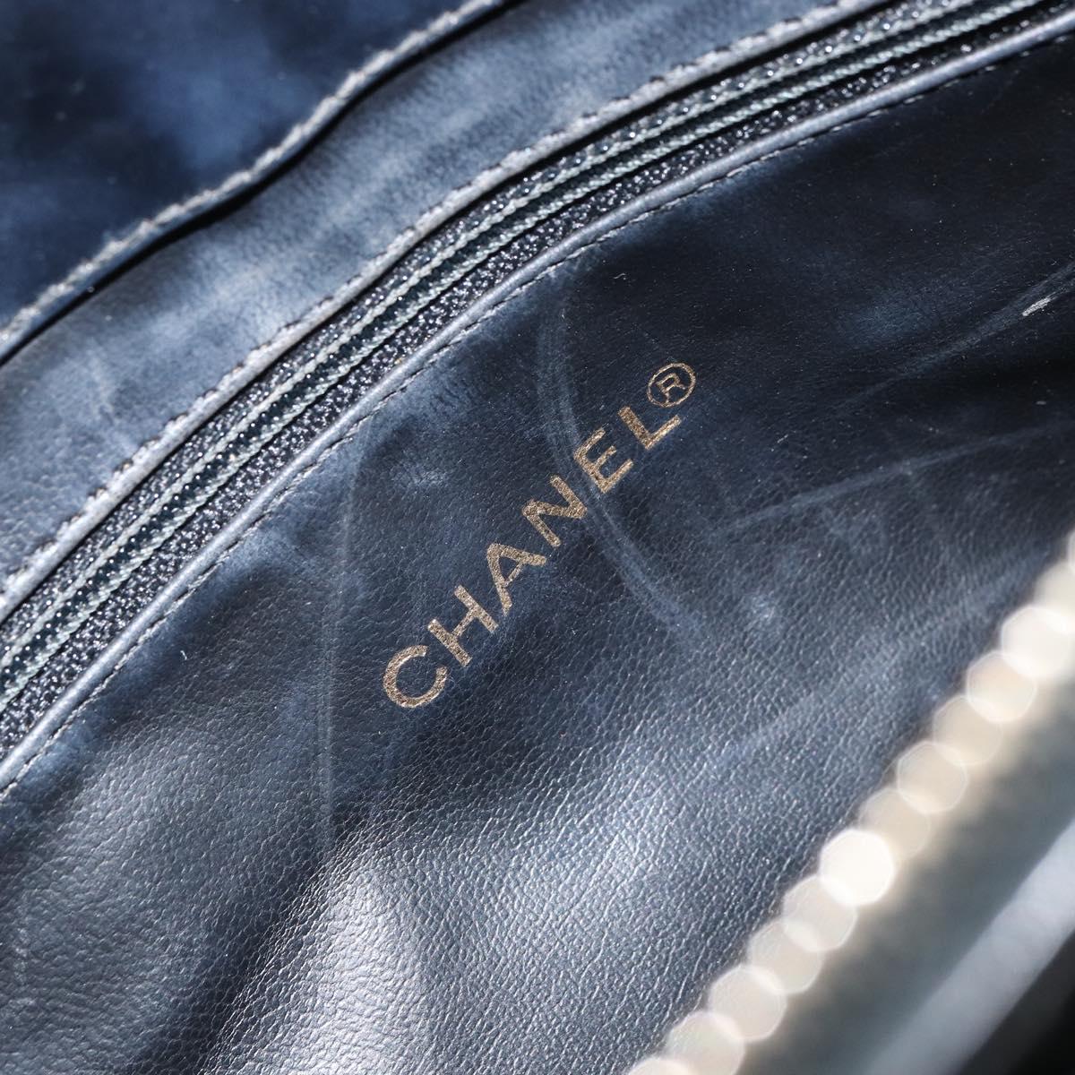 CHANEL V Stitch Hand Bag Enamel Black Gold CC Auth BA8975