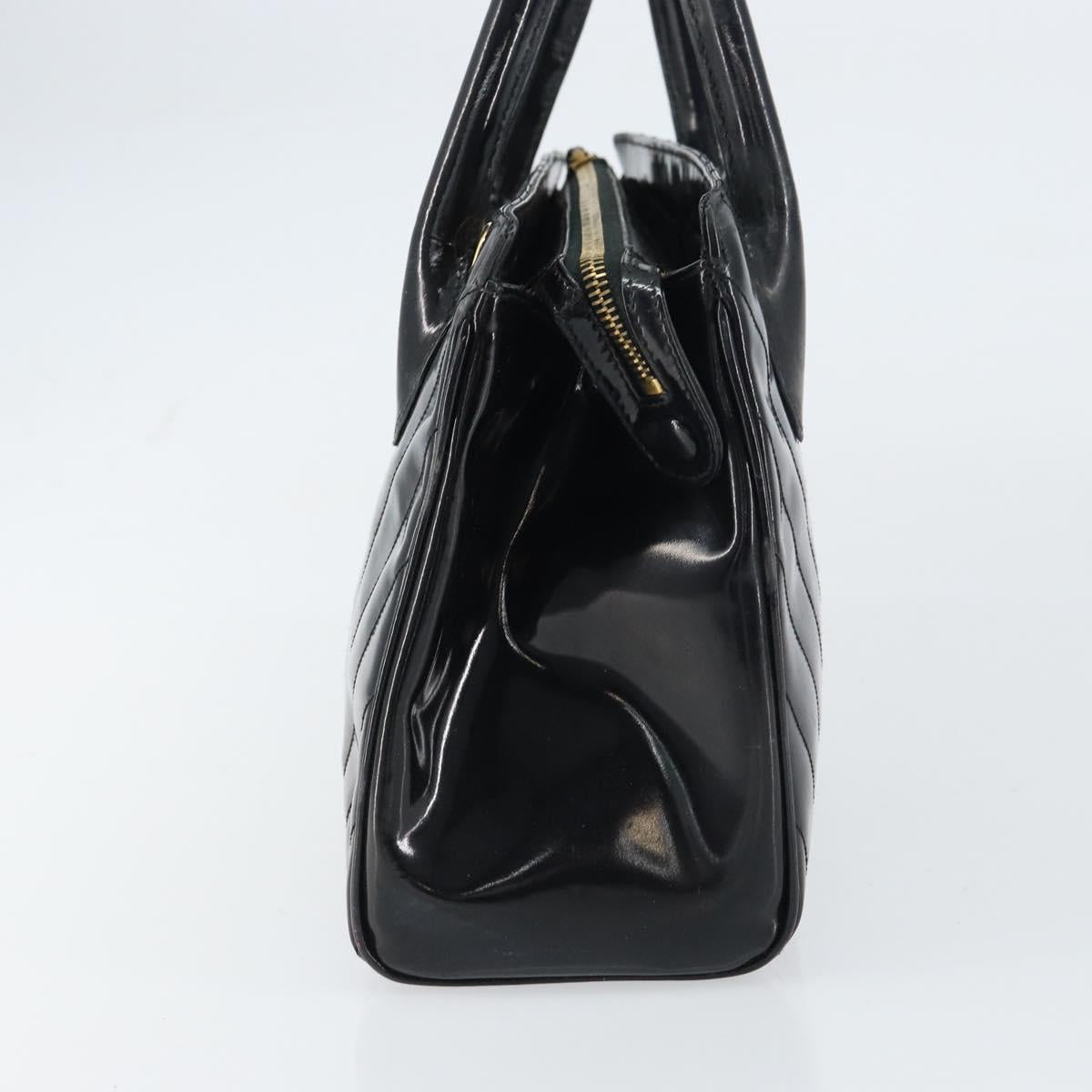 CHANEL V Stitch Hand Bag Enamel Black Gold CC Auth BA8975