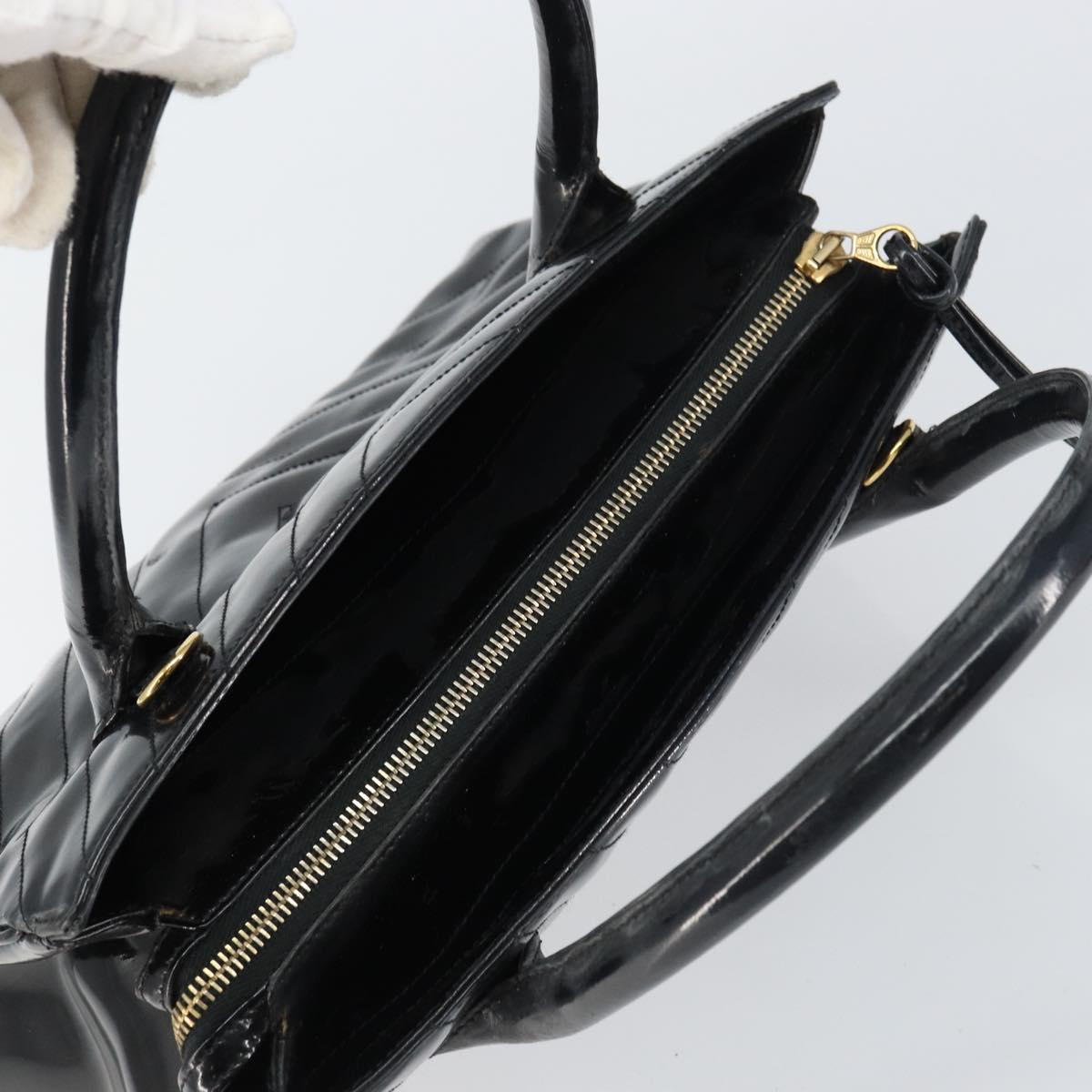 CHANEL V Stitch Hand Bag Enamel Black Gold CC Auth BA8975