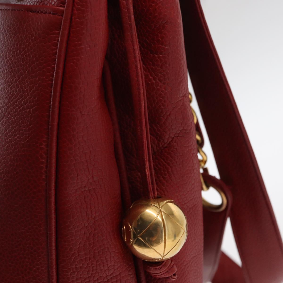 CHANEL Tote Bag Caviar Skin Red Gold CC Auth BA8976