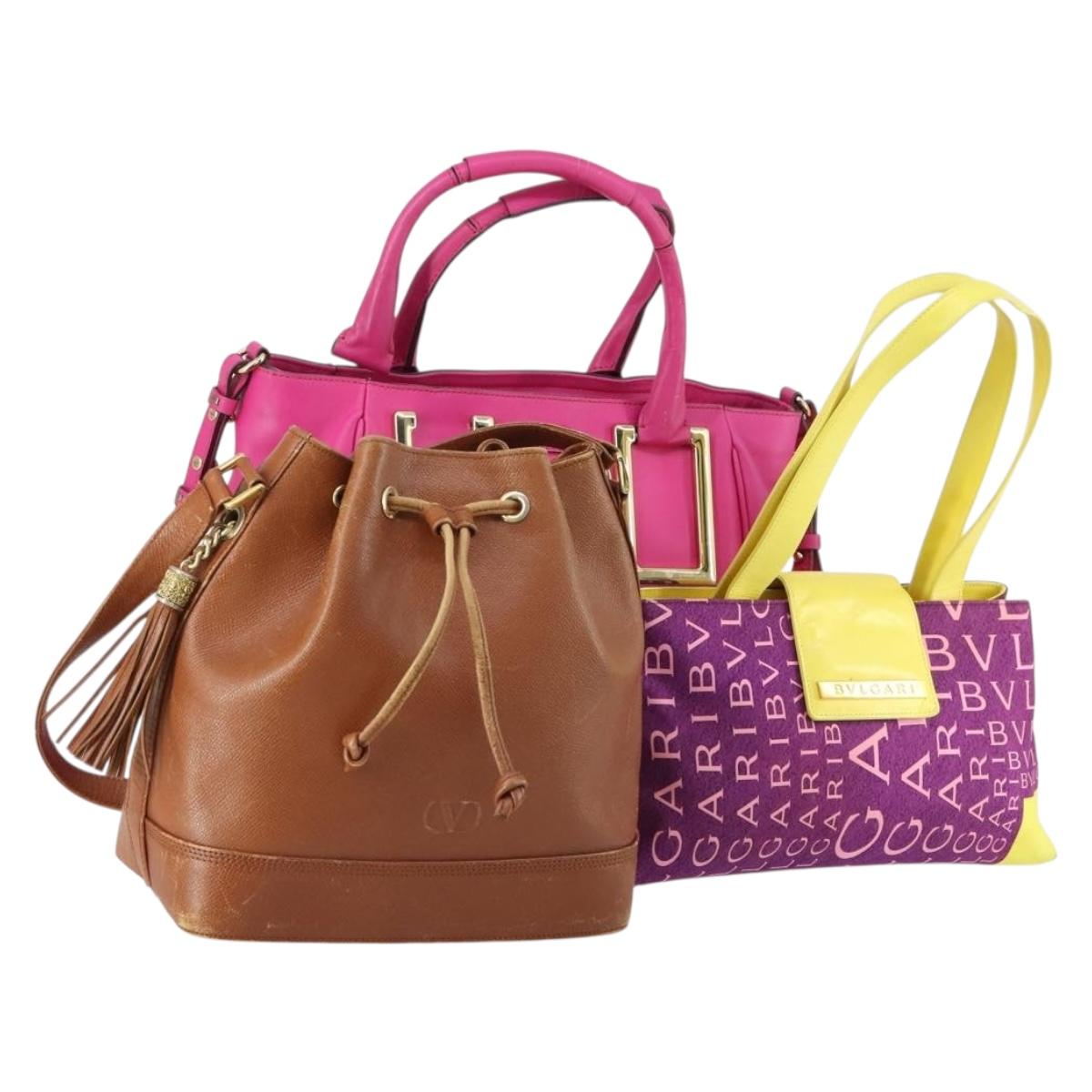 VALENTINO Bulgari Chloe Bag Leather Canvas 3 Set Pink Brown purple Auth BA8988