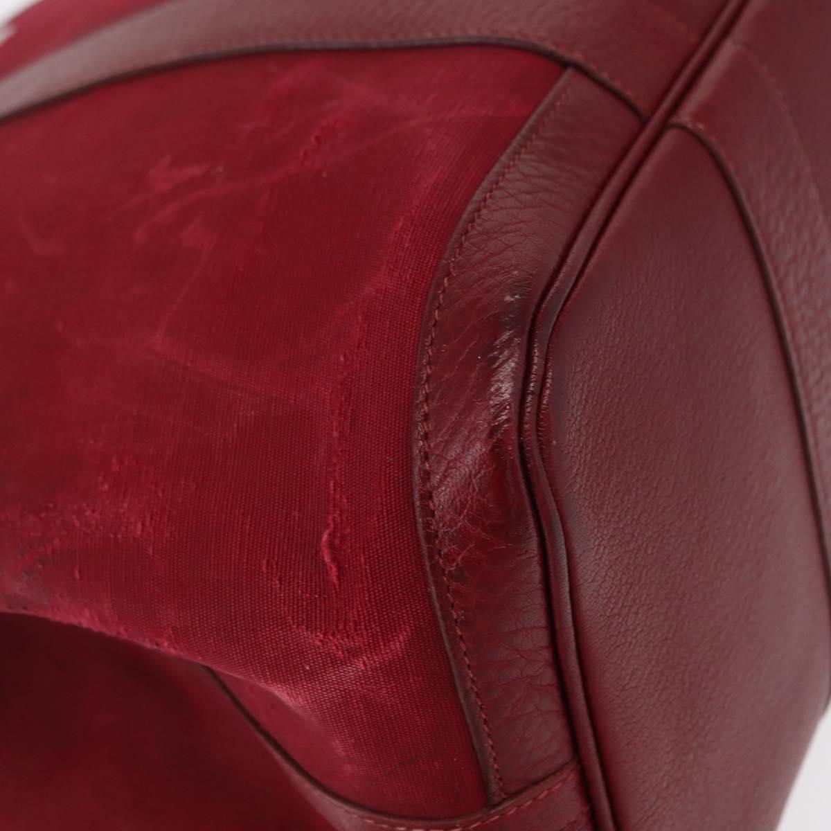 HERMES Garden Party MM Hand Bag Canvas Leather Red Auth BA8990