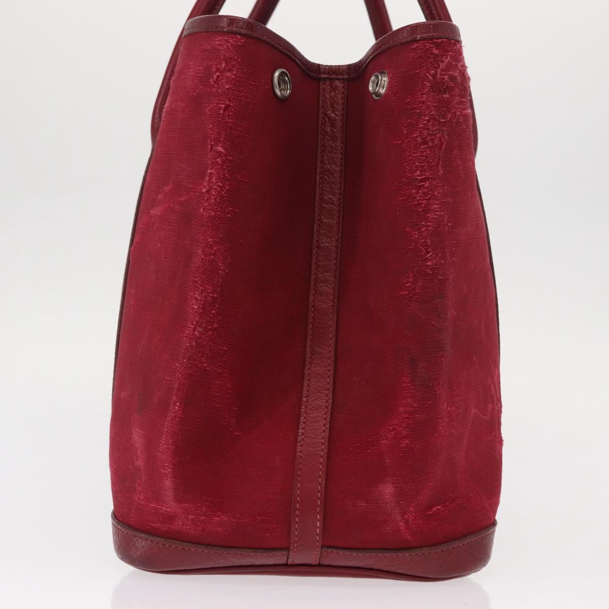 HERMES Garden Party MM Hand Bag Canvas Leather Red Auth BA8990