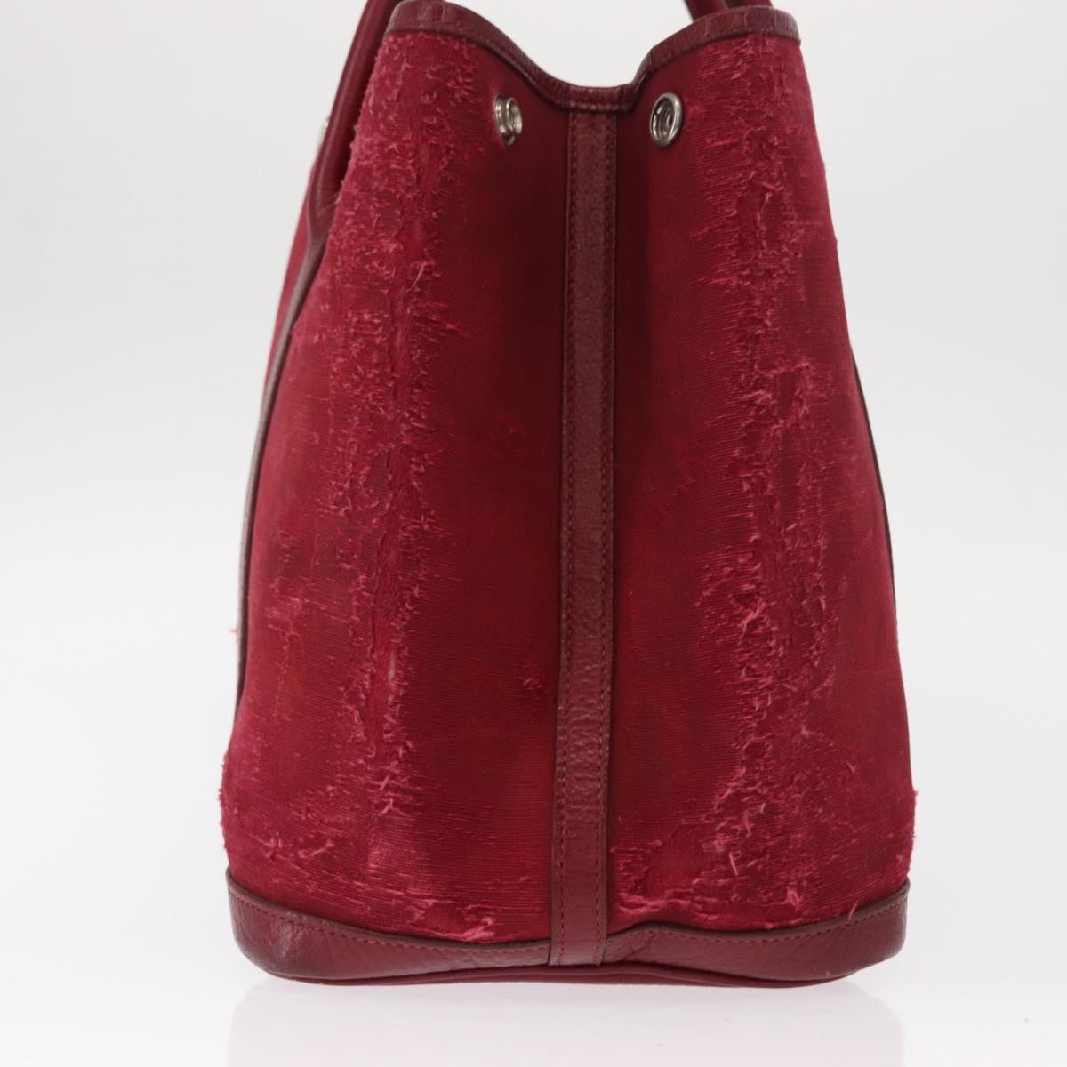 HERMES Garden Party MM Hand Bag Canvas Leather Red Auth BA8990