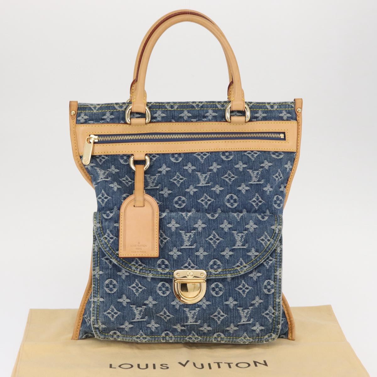 LOUIS VUITTON Monogram Denim Flat Shopper Tote Bag Blue M95018 LV Auth BA8994SAV