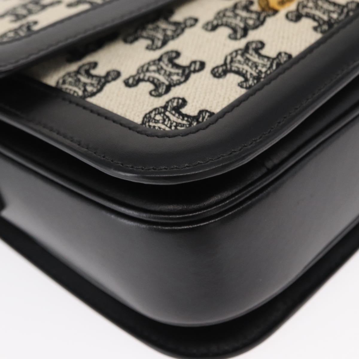 CELINE Teen Triomphe Shoulder Bag Leather Canvas Black White Auth BA8997M