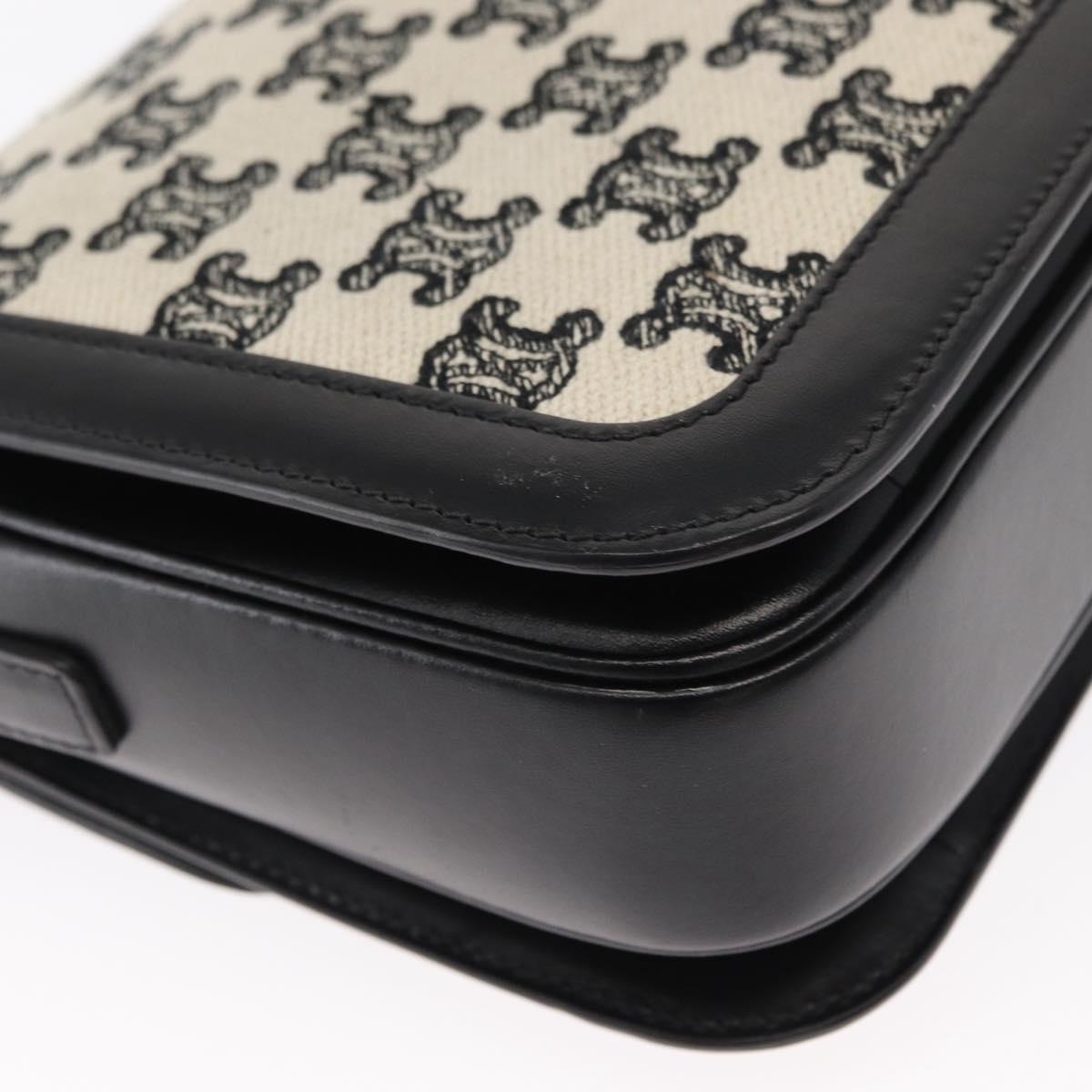 CELINE Teen Triomphe Shoulder Bag Leather Canvas Black White Auth BA8997M