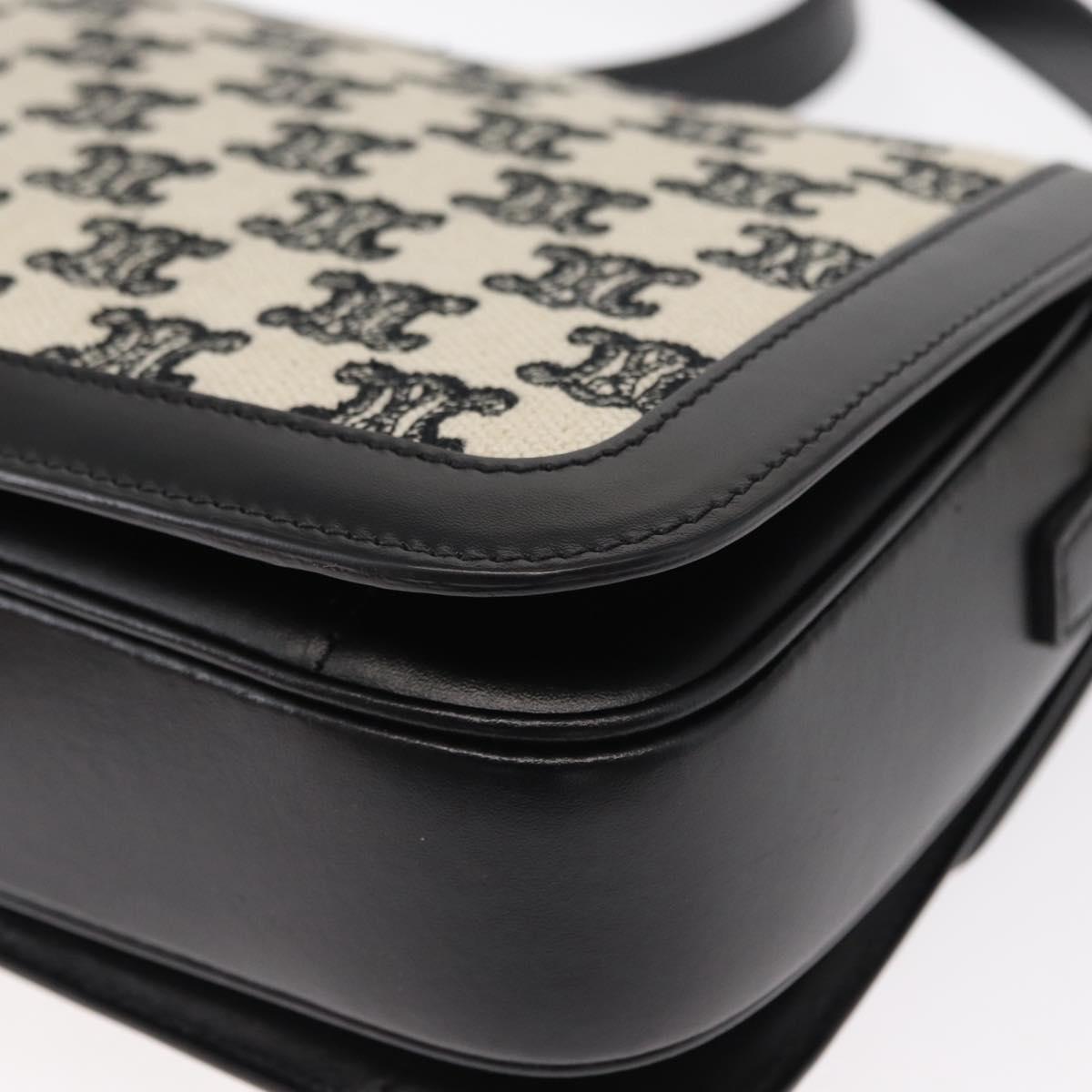 CELINE Teen Triomphe Shoulder Bag Leather Canvas Black White Auth BA8997M