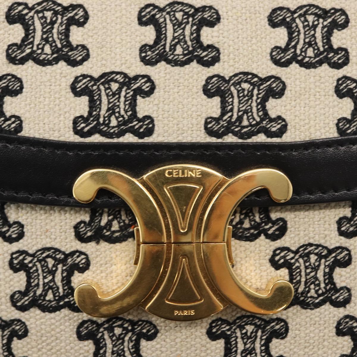 CELINE Teen Triomphe Shoulder Bag Leather Canvas Black White Auth BA8997M