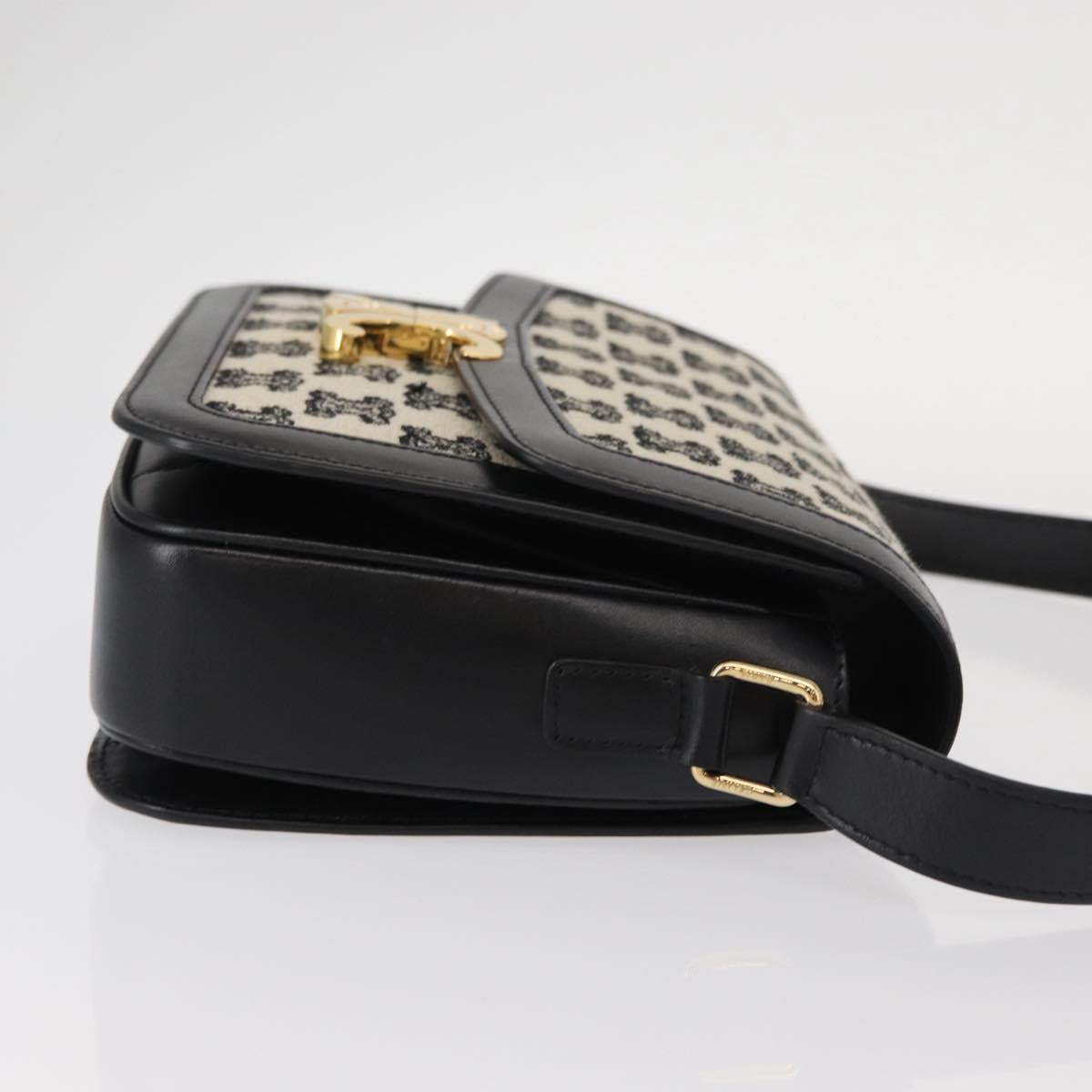 CELINE Teen Triomphe Shoulder Bag Leather Canvas Black White Auth BA8997M