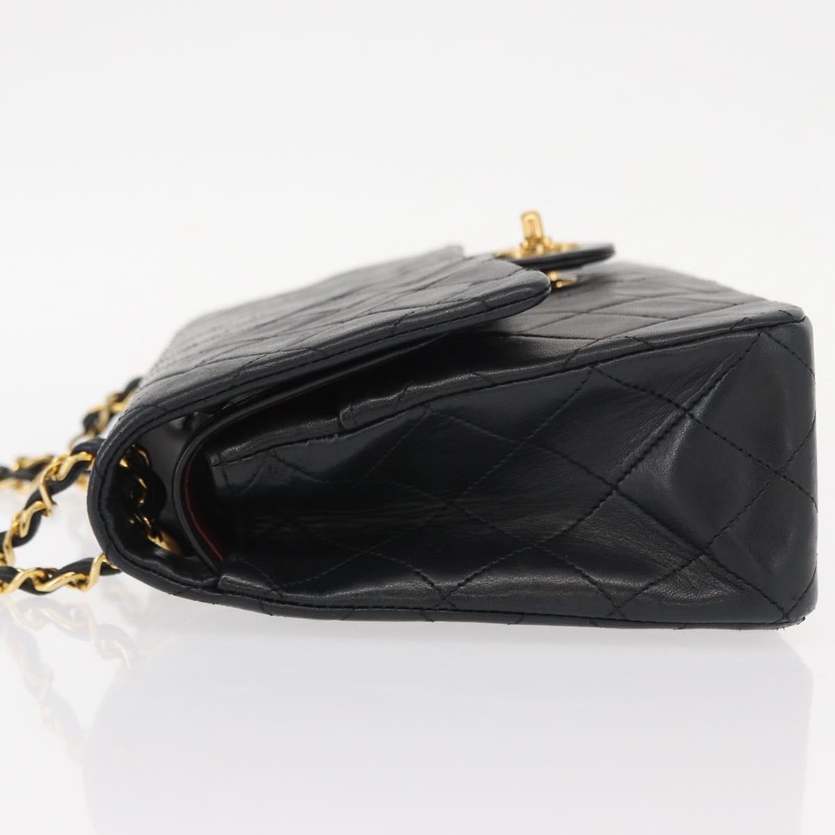 CHANEL Matelasse 25 Double Flap Chain Bag Lamb Skin Black Gold CC Auth BA9001SAM