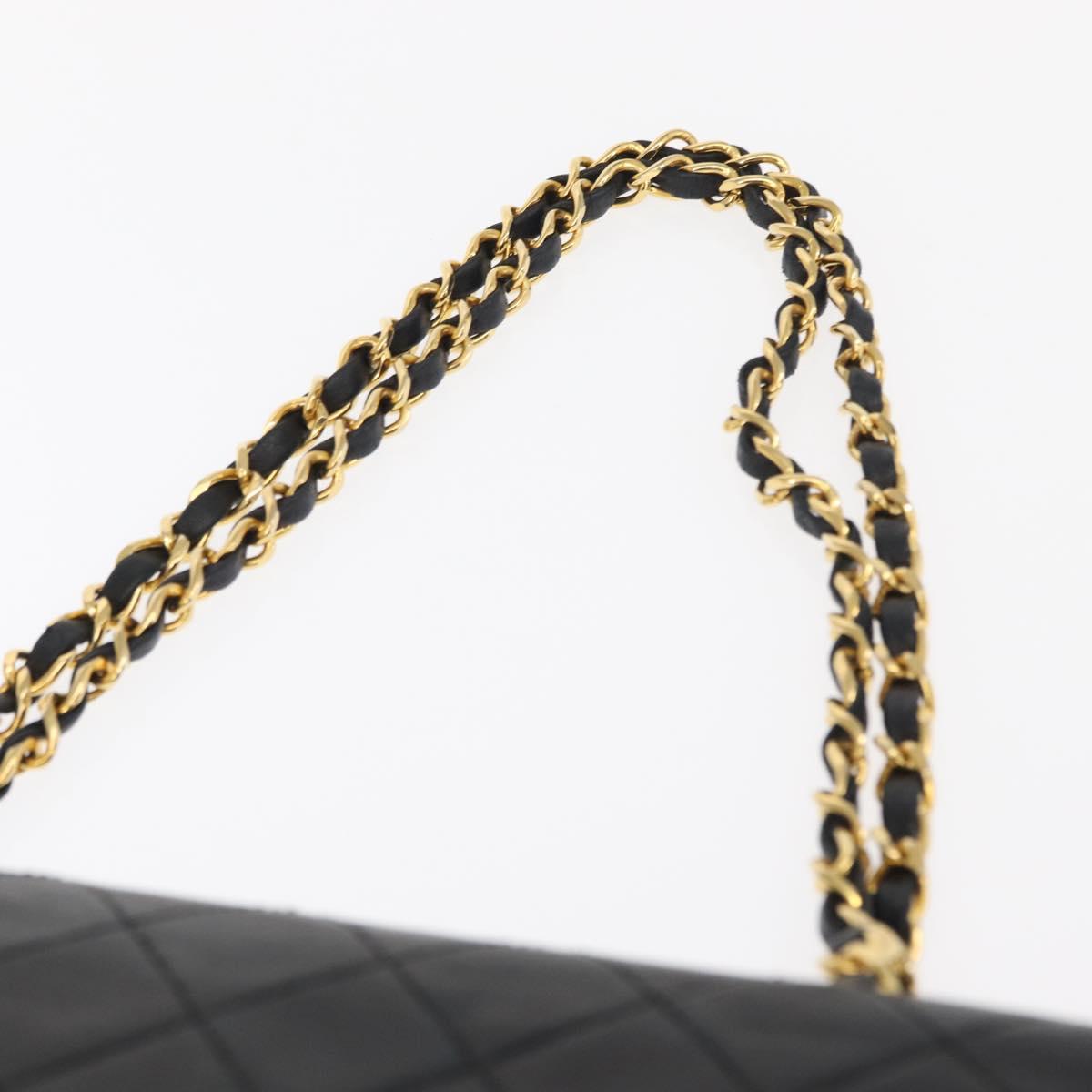 CHANEL Matelasse 25 Double Flap Chain Bag Lamb Skin Black Gold CC Auth BA9001SAM