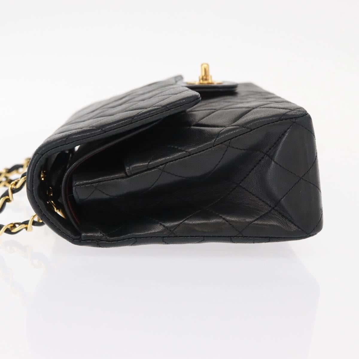 CHANEL Matelasse 25 Double Flap Chain Bag Lamb Skin Black Gold CC Auth BA9005SAM