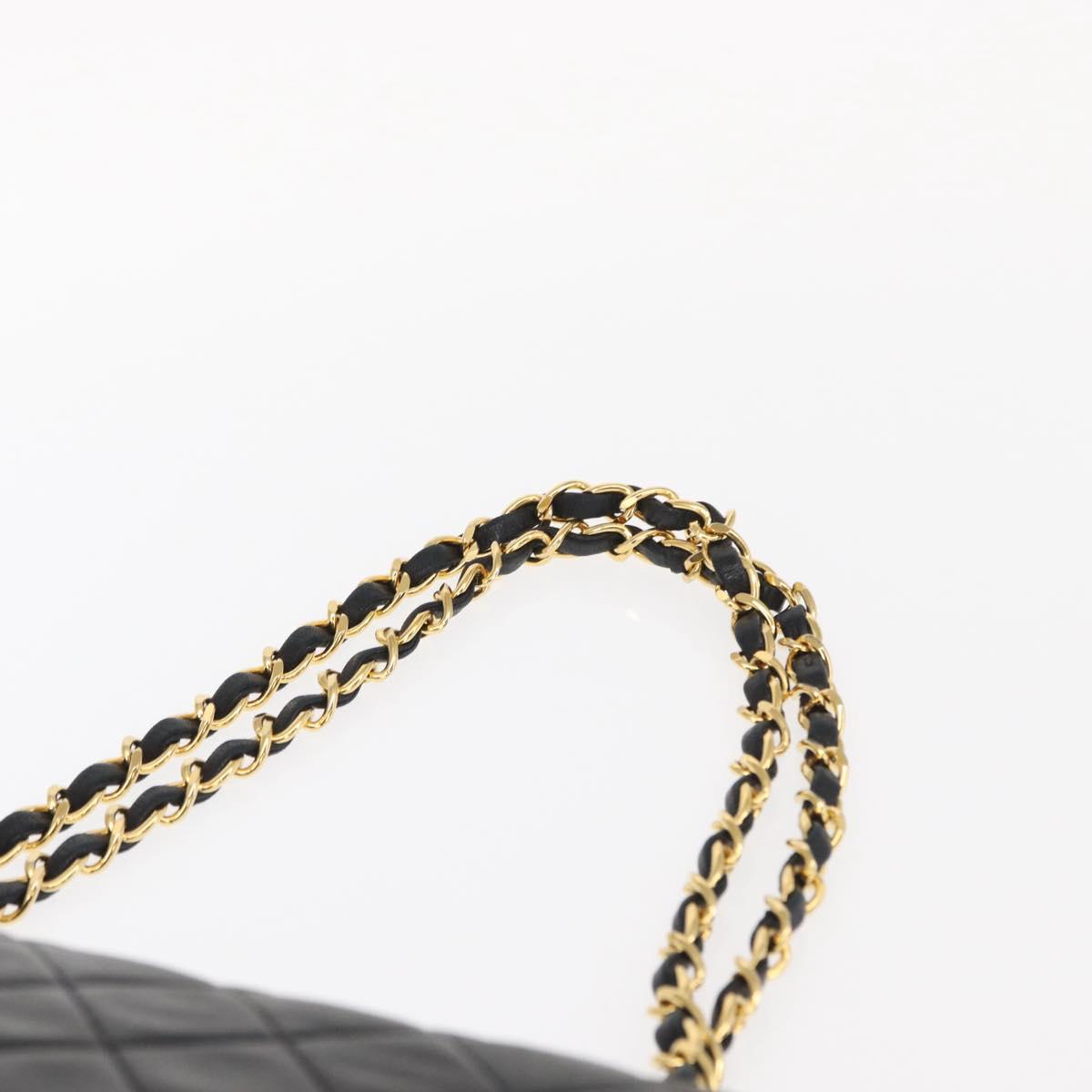 CHANEL Matelasse 25 Double Flap Chain Bag Lamb Skin Black Gold CC Auth BA9005SAM