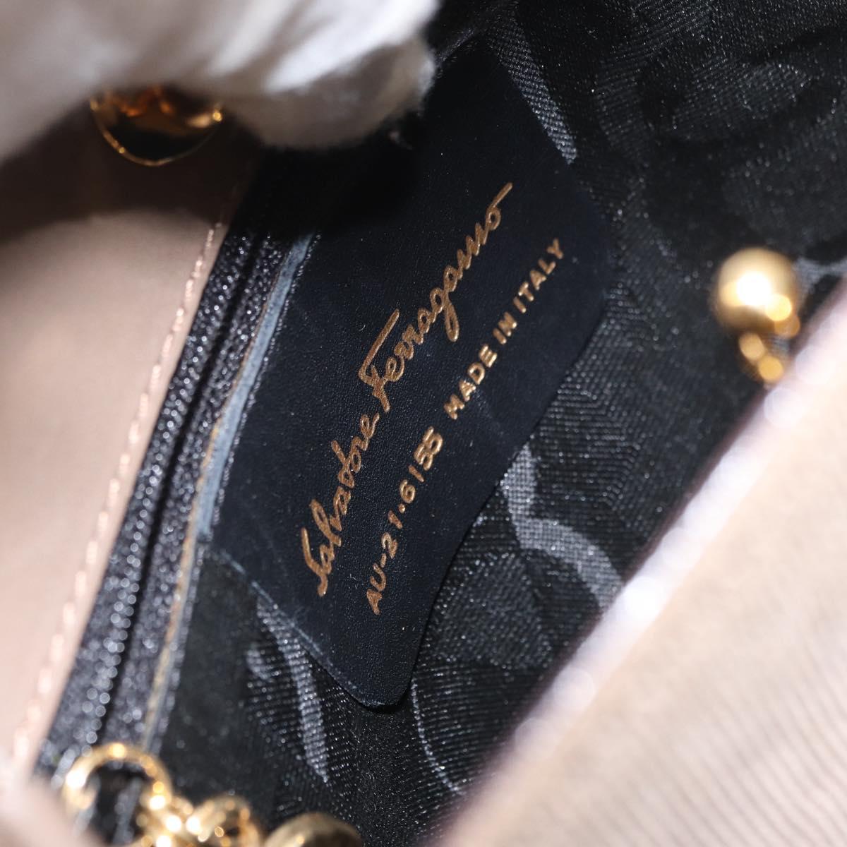 Salvatore Ferragamo Vala Hand Bag Canvas 2way Beige Gold Auth BA9015