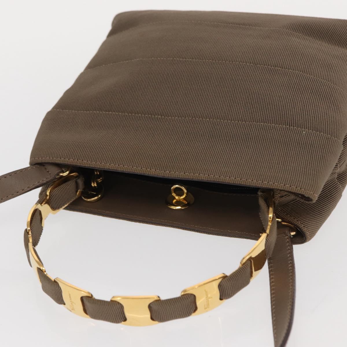 Salvatore Ferragamo Vala Hand Bag Canvas 2way Beige Gold Auth BA9015