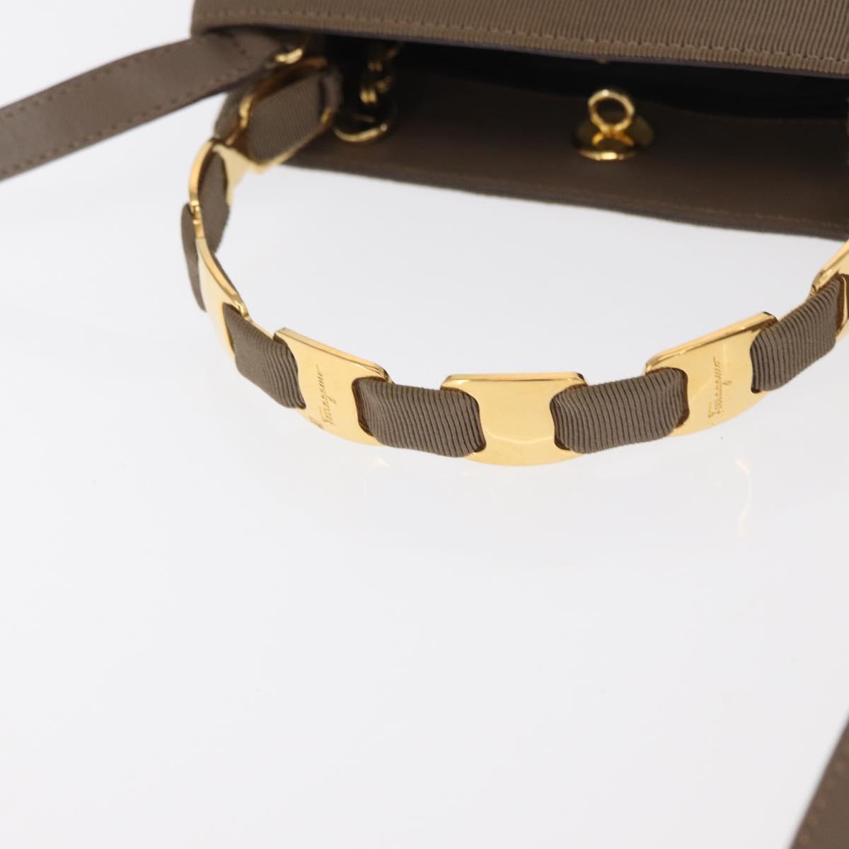 Salvatore Ferragamo Vala Hand Bag Canvas 2way Beige Gold Auth BA9015