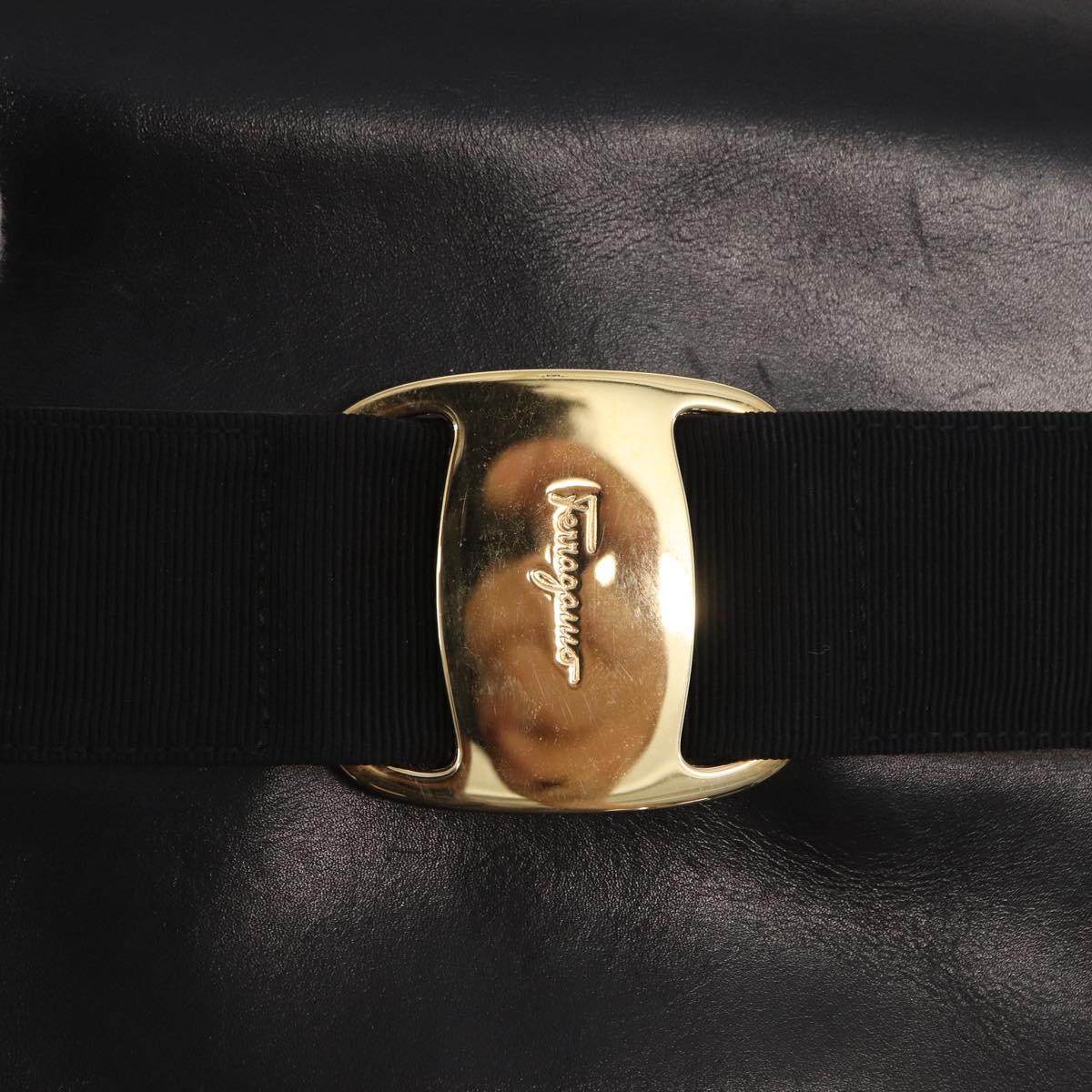 Salvatore Ferragamo Vala Shoulder Bag Leather Black Gold Auth BA9016
