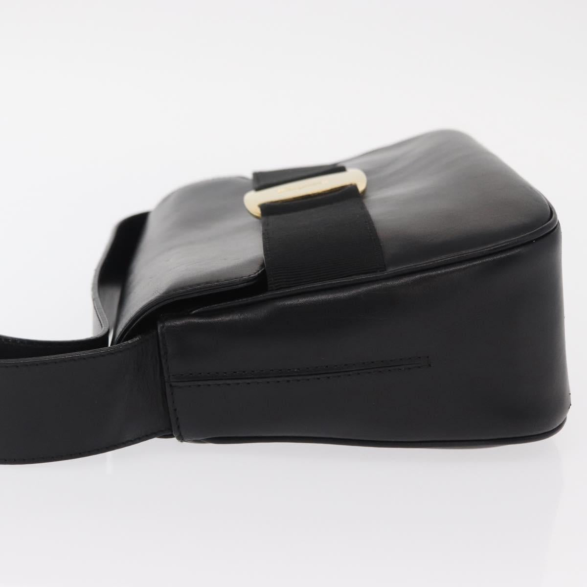 Salvatore Ferragamo Vala Shoulder Bag Leather Black Gold Auth BA9016