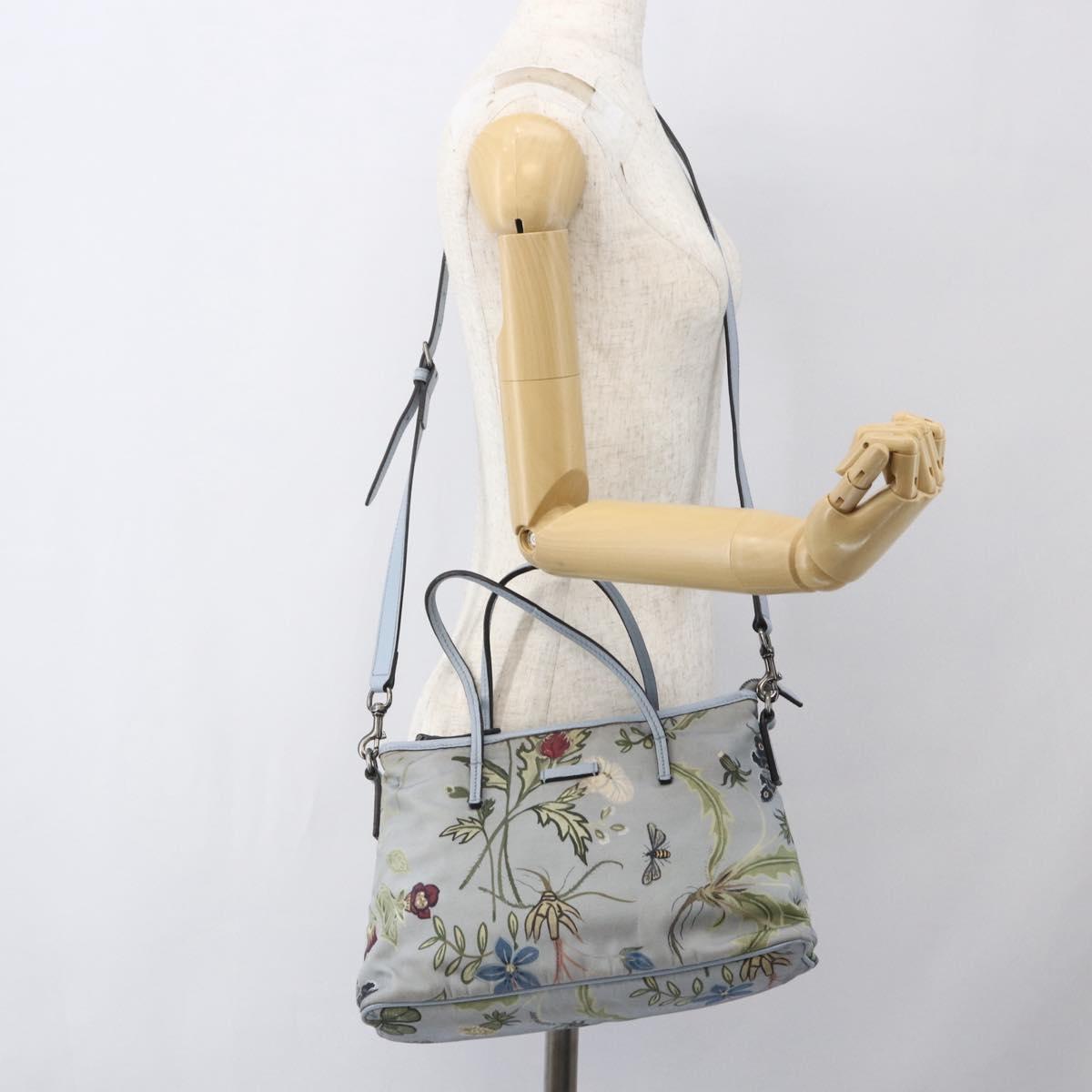 GUCCI Botanical Tote Bag Canvas 2way Blue Silver 353440 Auth BA9018