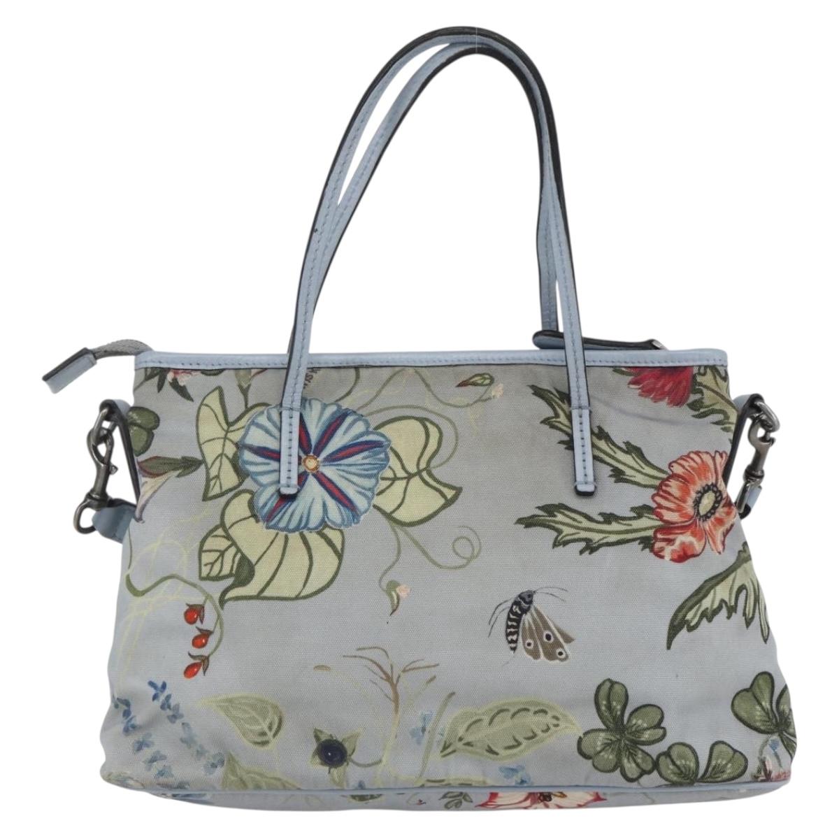 GUCCI Botanical Tote Bag Canvas 2way Blue Silver 353440 Auth BA9018
