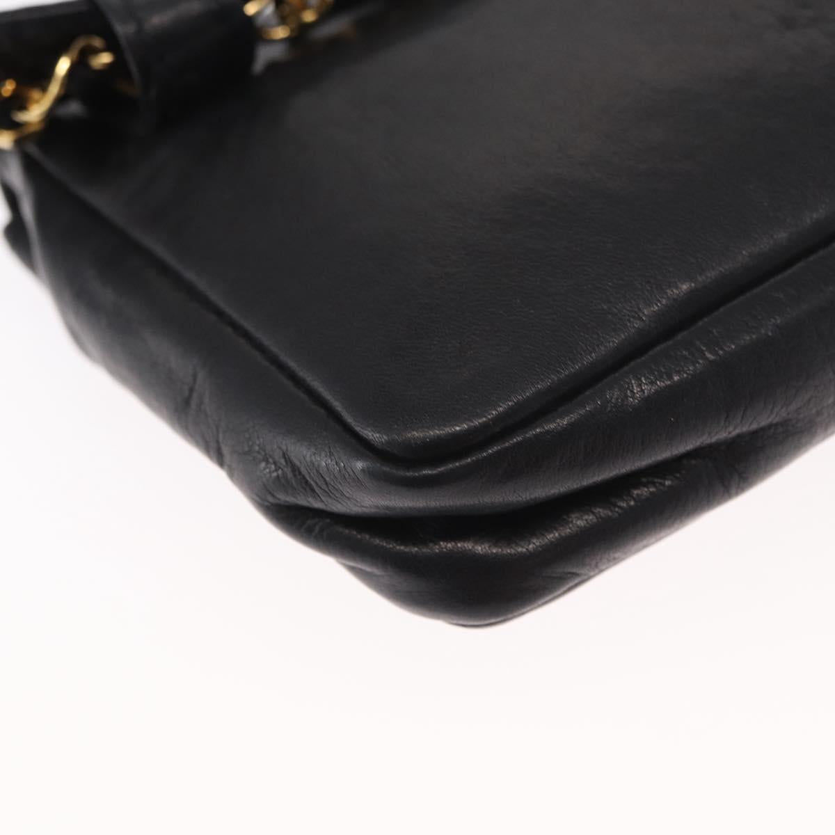 CHANEL Waist bag Lamb Skin Black Gold CC Auth BA9020