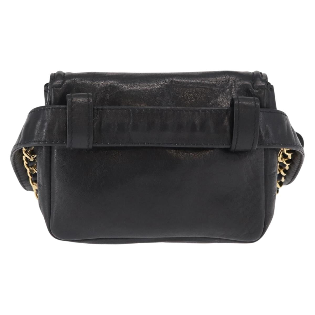 CHANEL Waist bag Lamb Skin Black Gold CC Auth BA9020