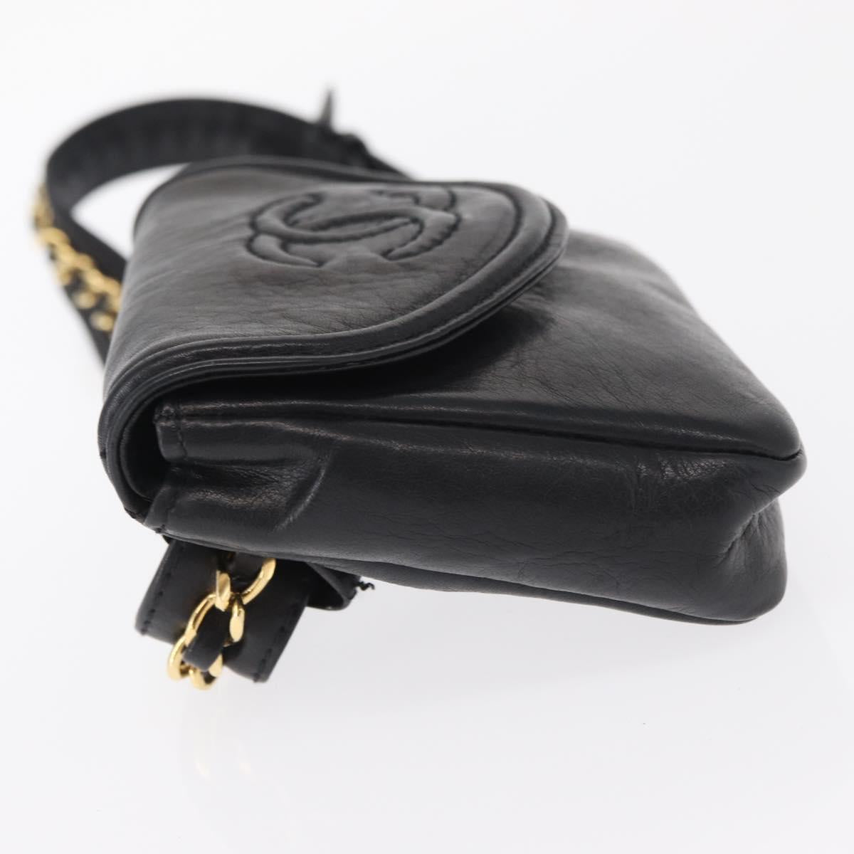 CHANEL Waist bag Lamb Skin Black Gold CC Auth BA9020