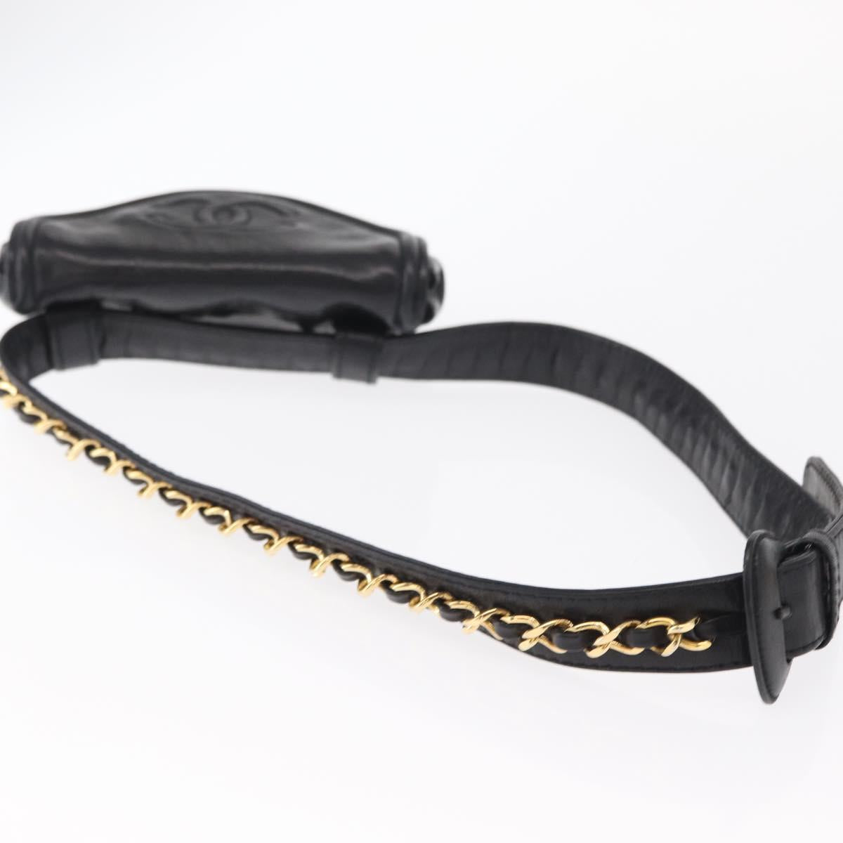 CHANEL Waist bag Lamb Skin Black Gold CC Auth BA9020