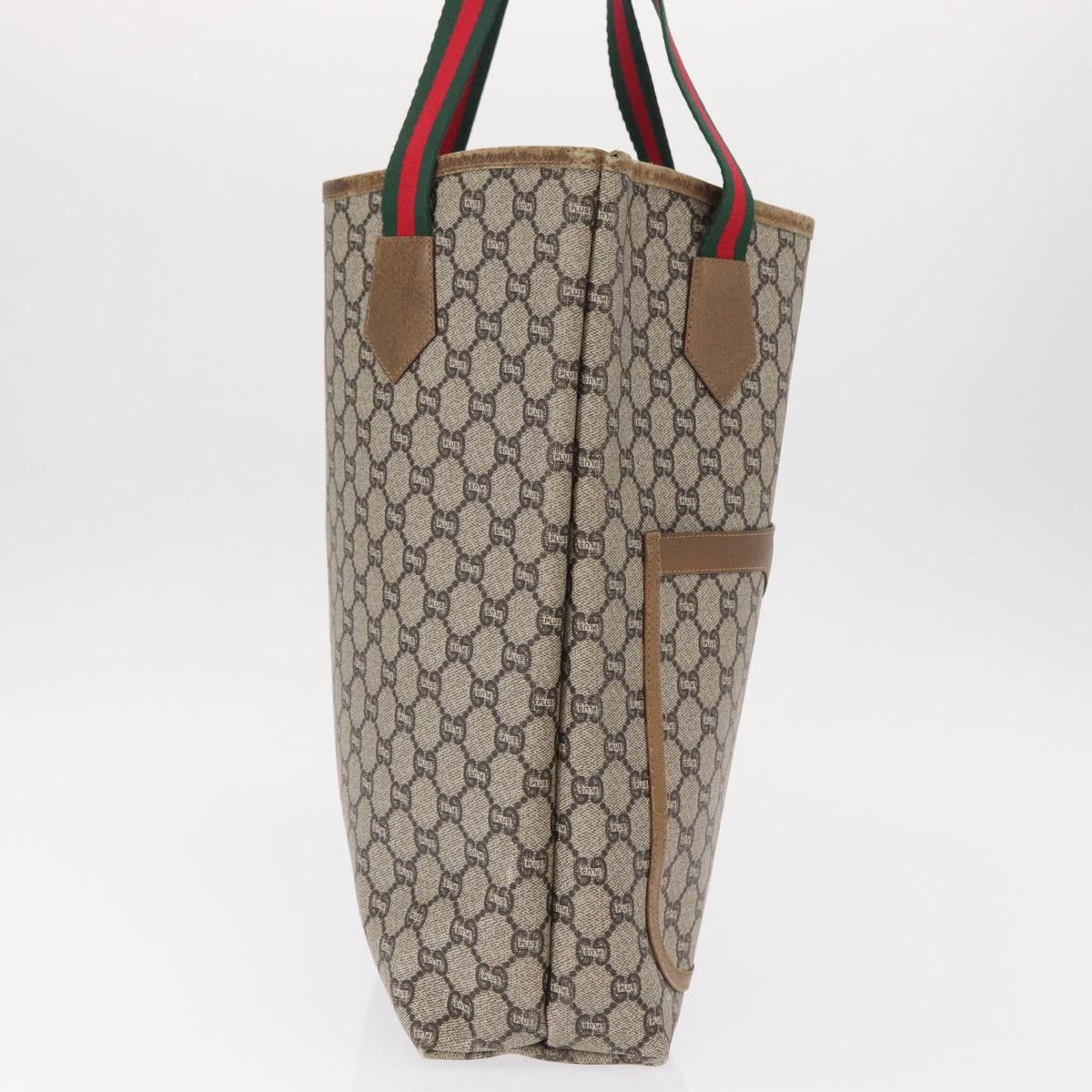 GUCCI GG Plus Supreme Web Sherry Line Tote Bag PVC Beige Gold Auth BA9029