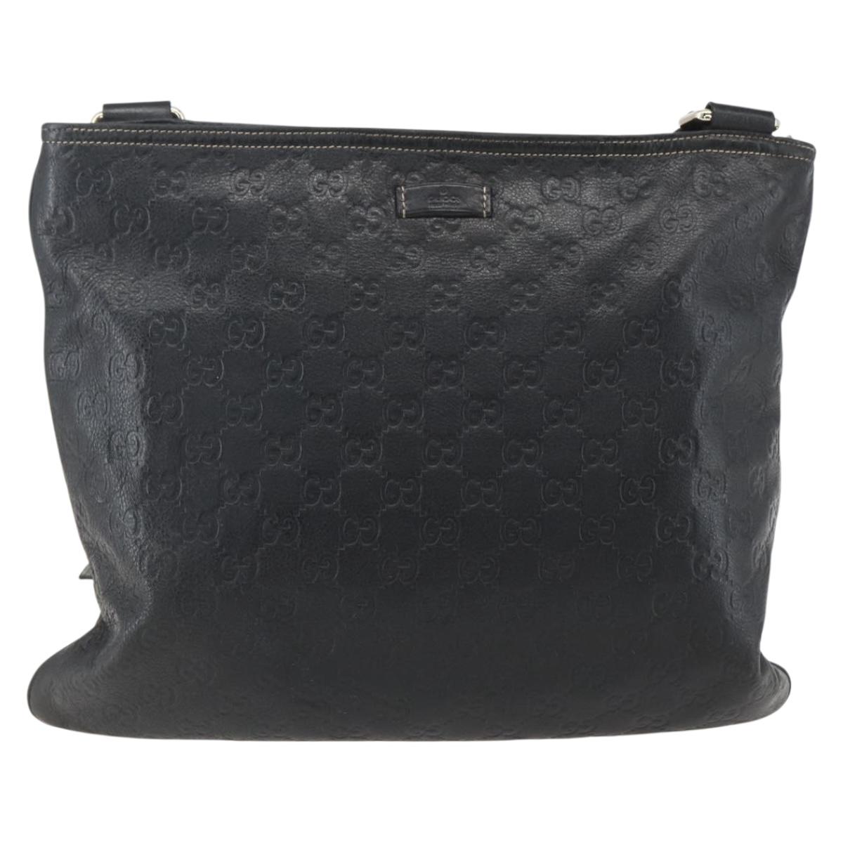 GUCCI GG Canvas Guccissima Shoulder Bag Leather Black Gold 201446 Auth BA9030
