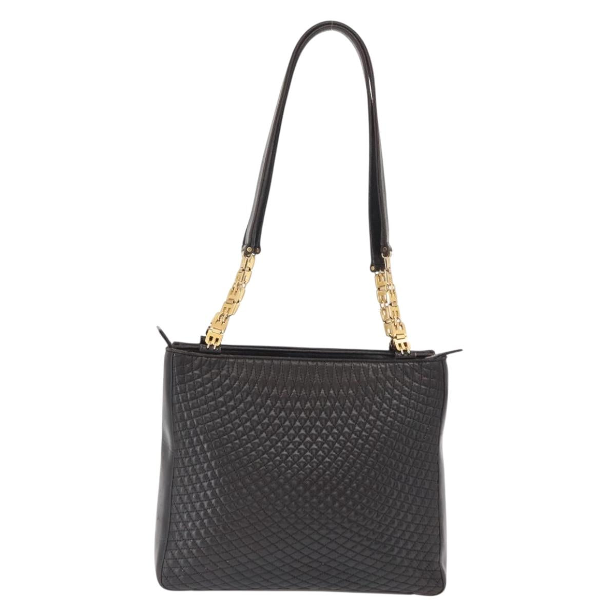 BALLY Shoulder Bag Leather Black Gold Auth BA9031